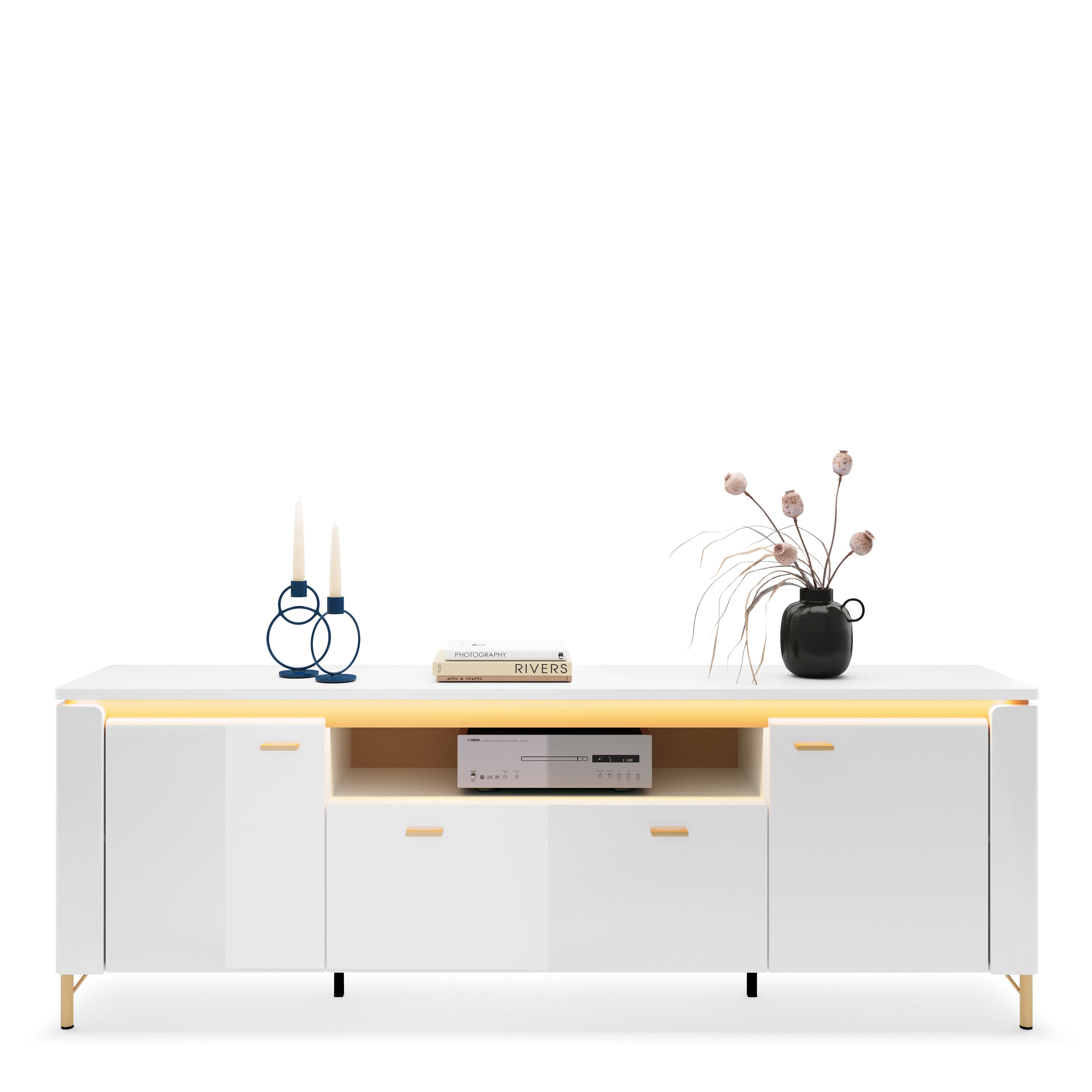Lazio TV Cabinet 2 Door 1 Drawer in Alpine White/White Gloss – FTG, view 3