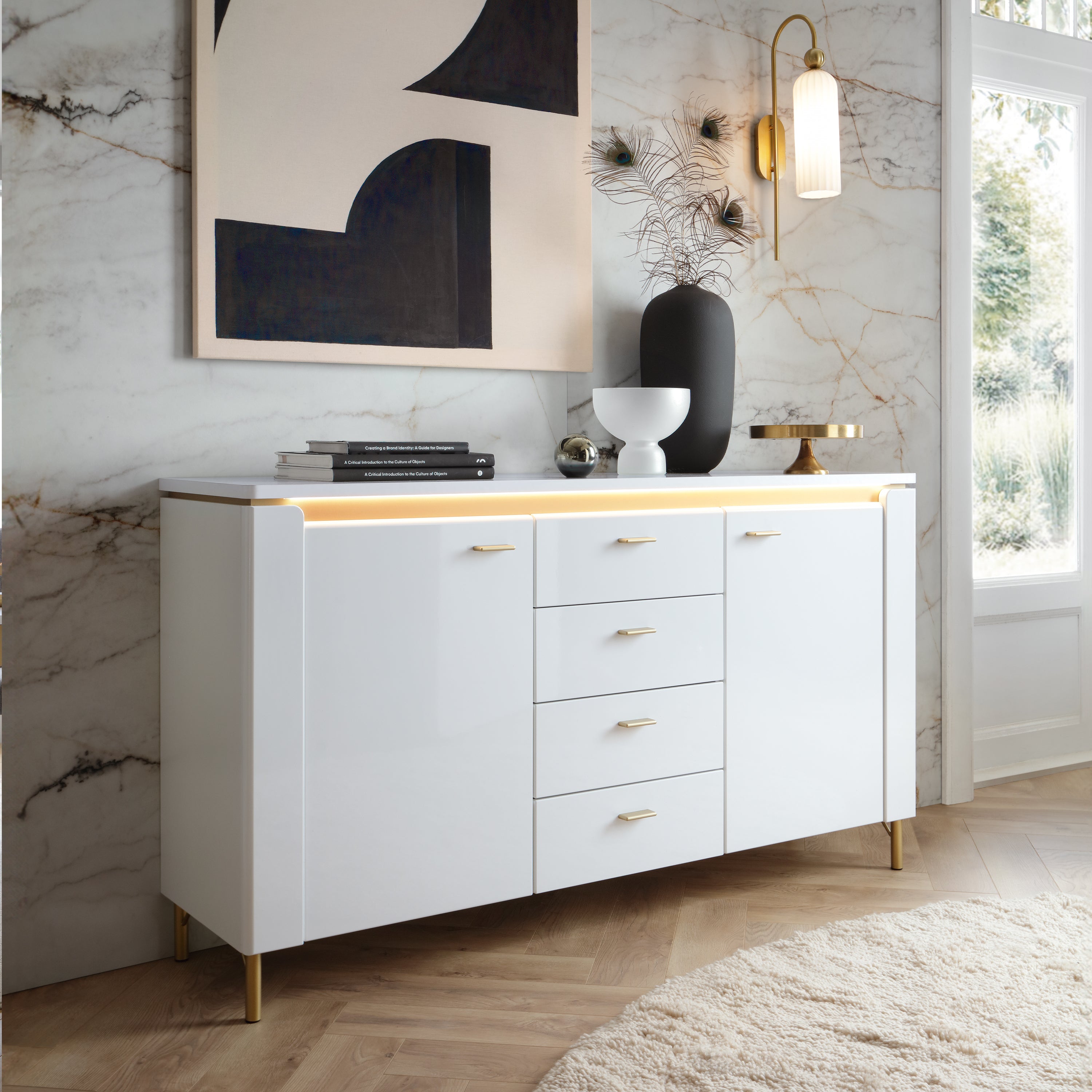 Lazio Sideboard 2 Door 4 Drawer in Alpine White/White Gloss – FTG, view 4