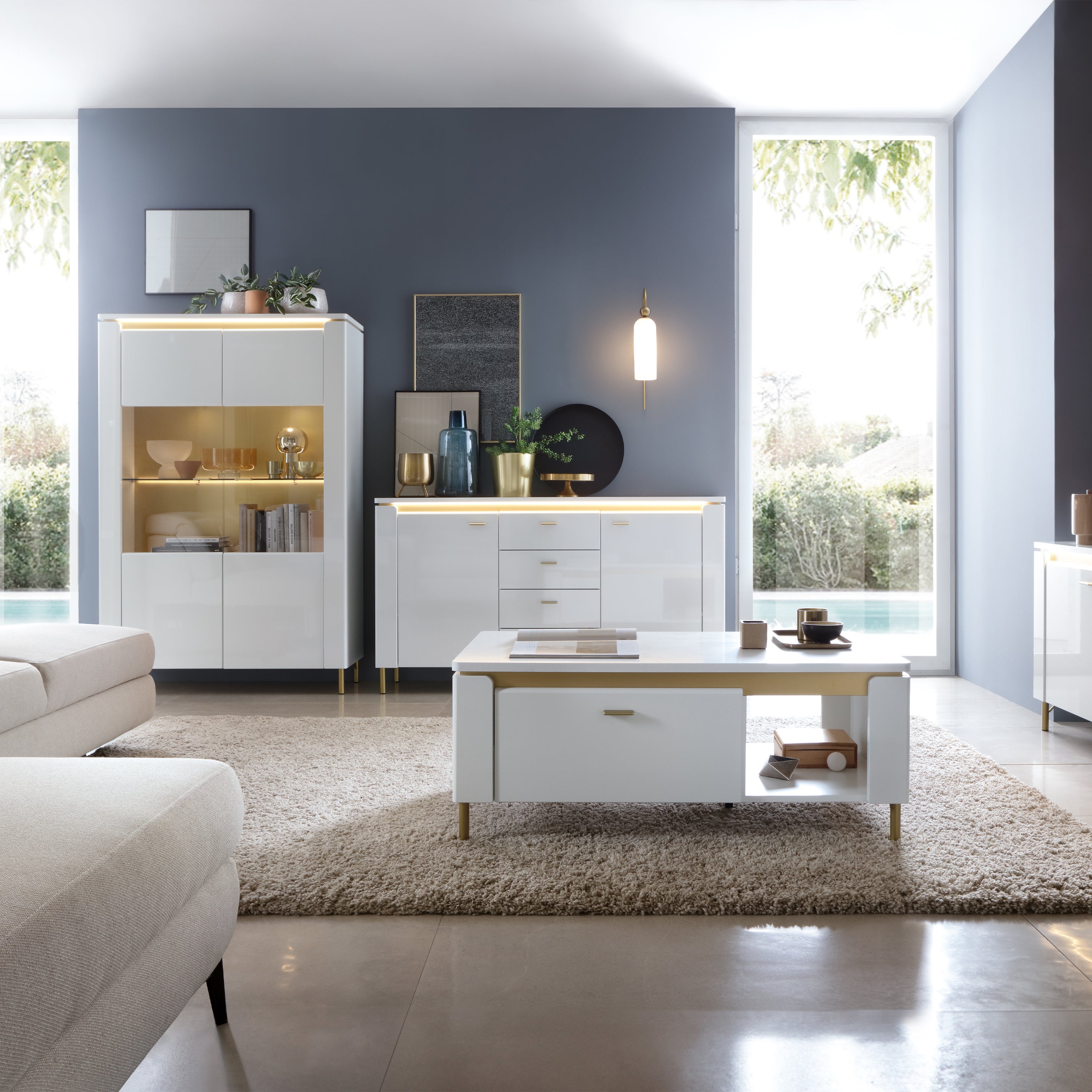 Lazio Vitrin 2 Door in Alpine White/White Gloss – FTG, view 4