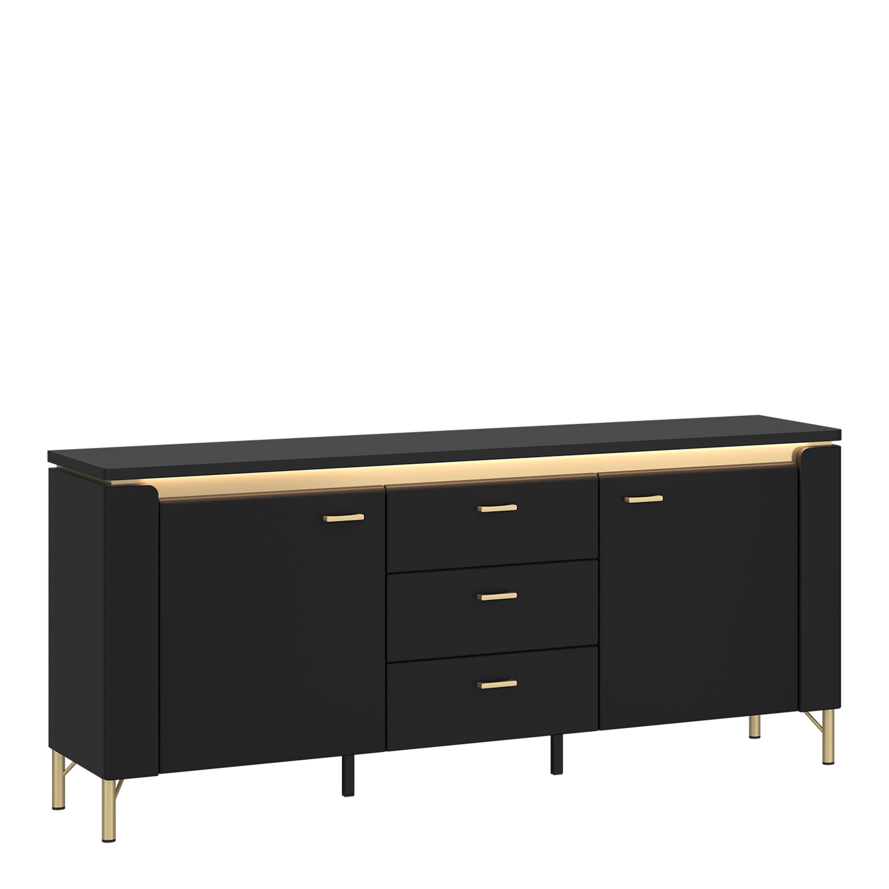 Genoa TV Cabinet 2 Door 3 Drawer 155cm Wide in Black Matt/Gold – FTG