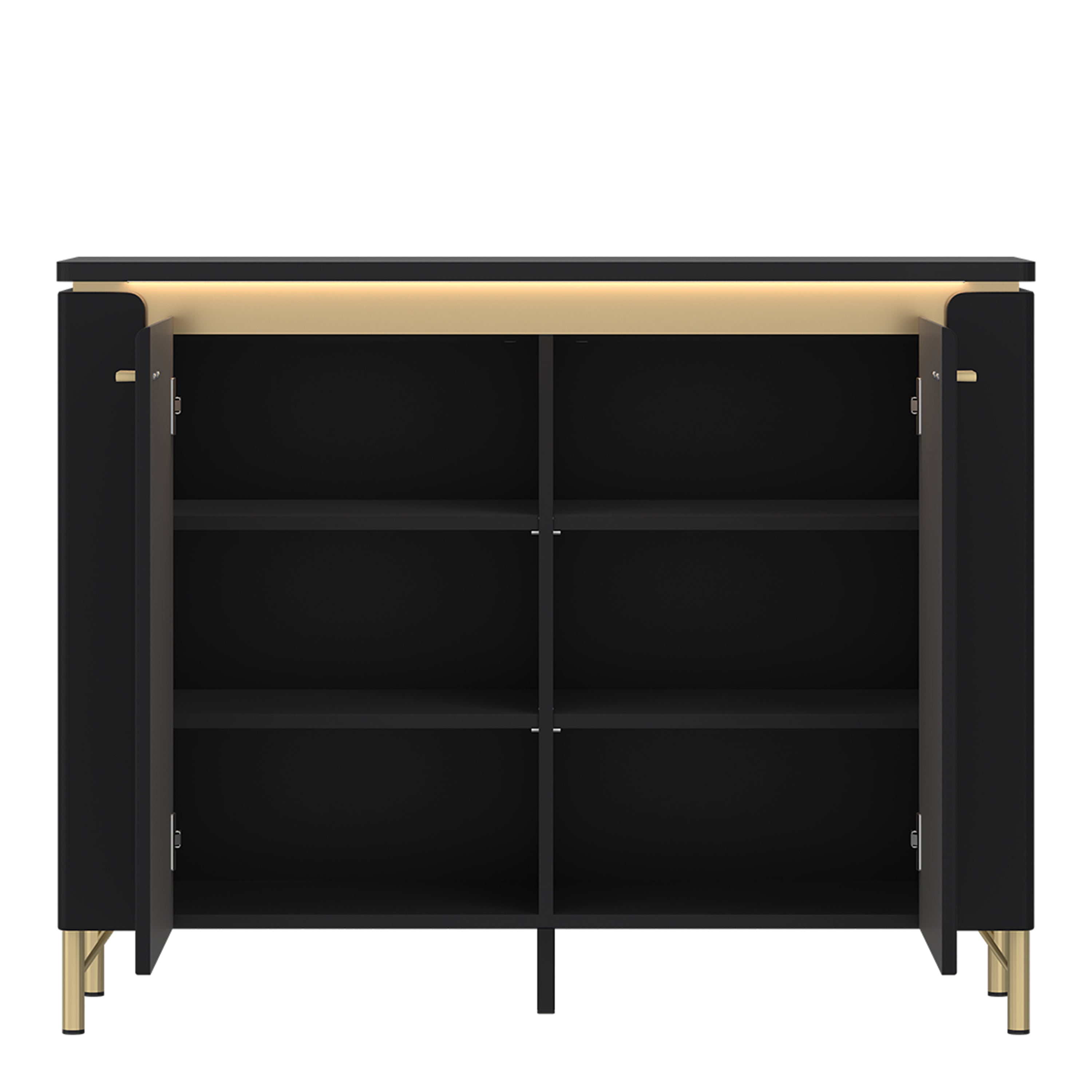 Genoa Sideboard 2 Door in Black Matt/Gold – FTG, view 2