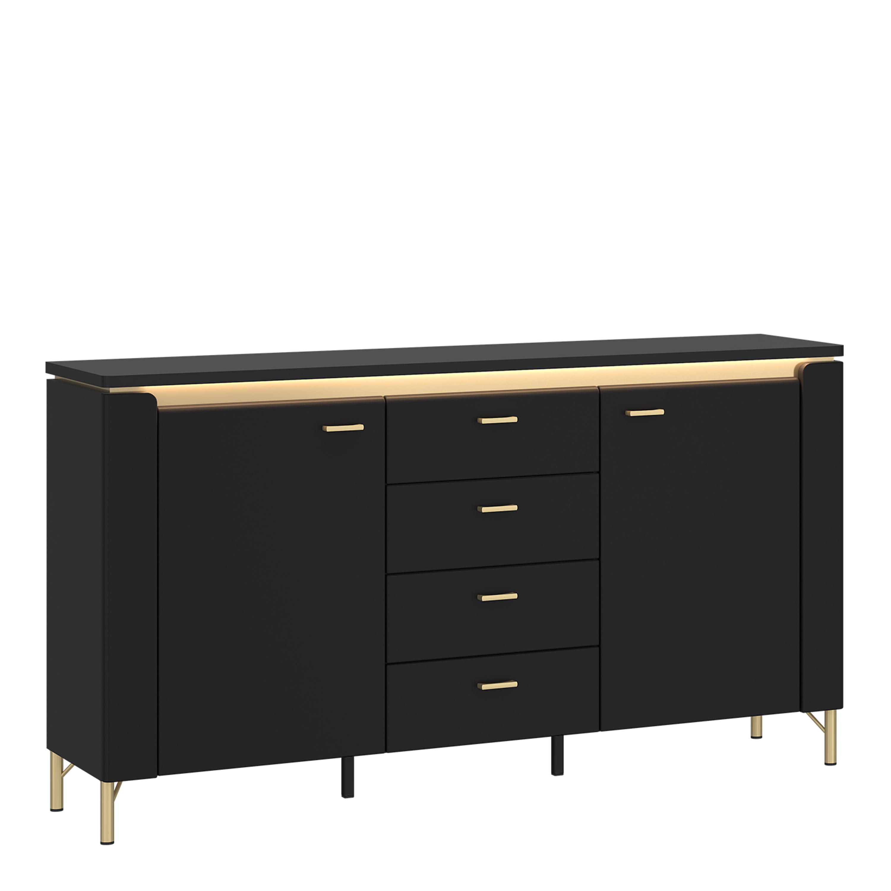 Genoa Sideboard 2 Door 4 Drawer in Black Matt/Gold – FTG