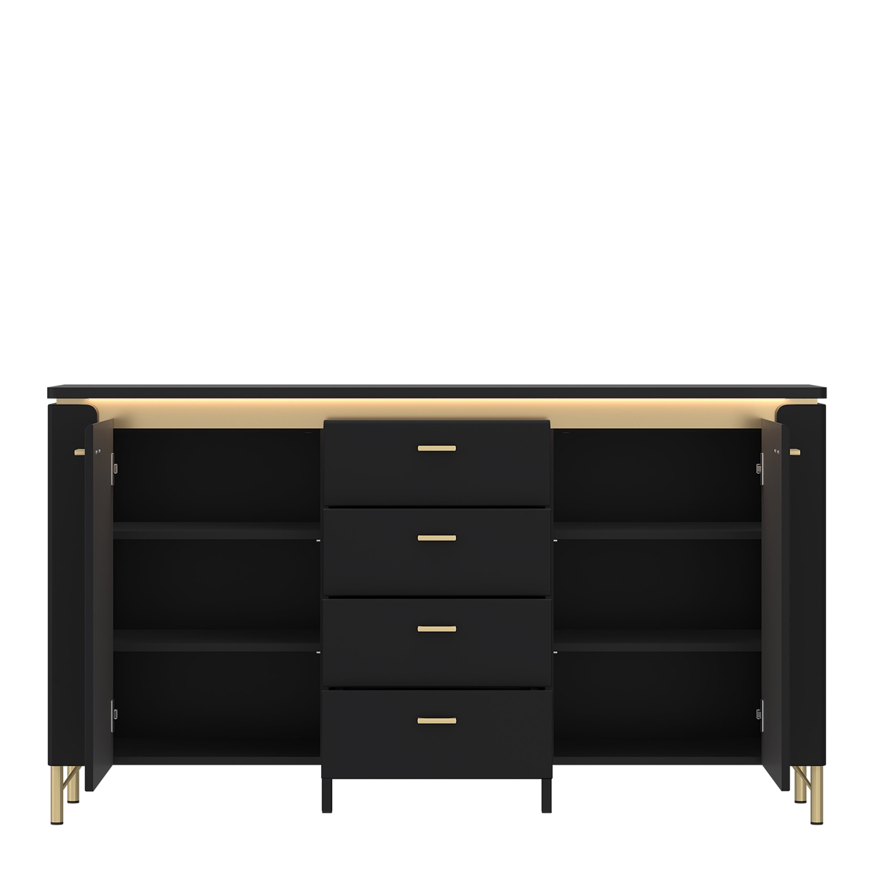 Genoa Sideboard 2 Door 4 Drawer in Black Matt/Gold – FTG, view 2