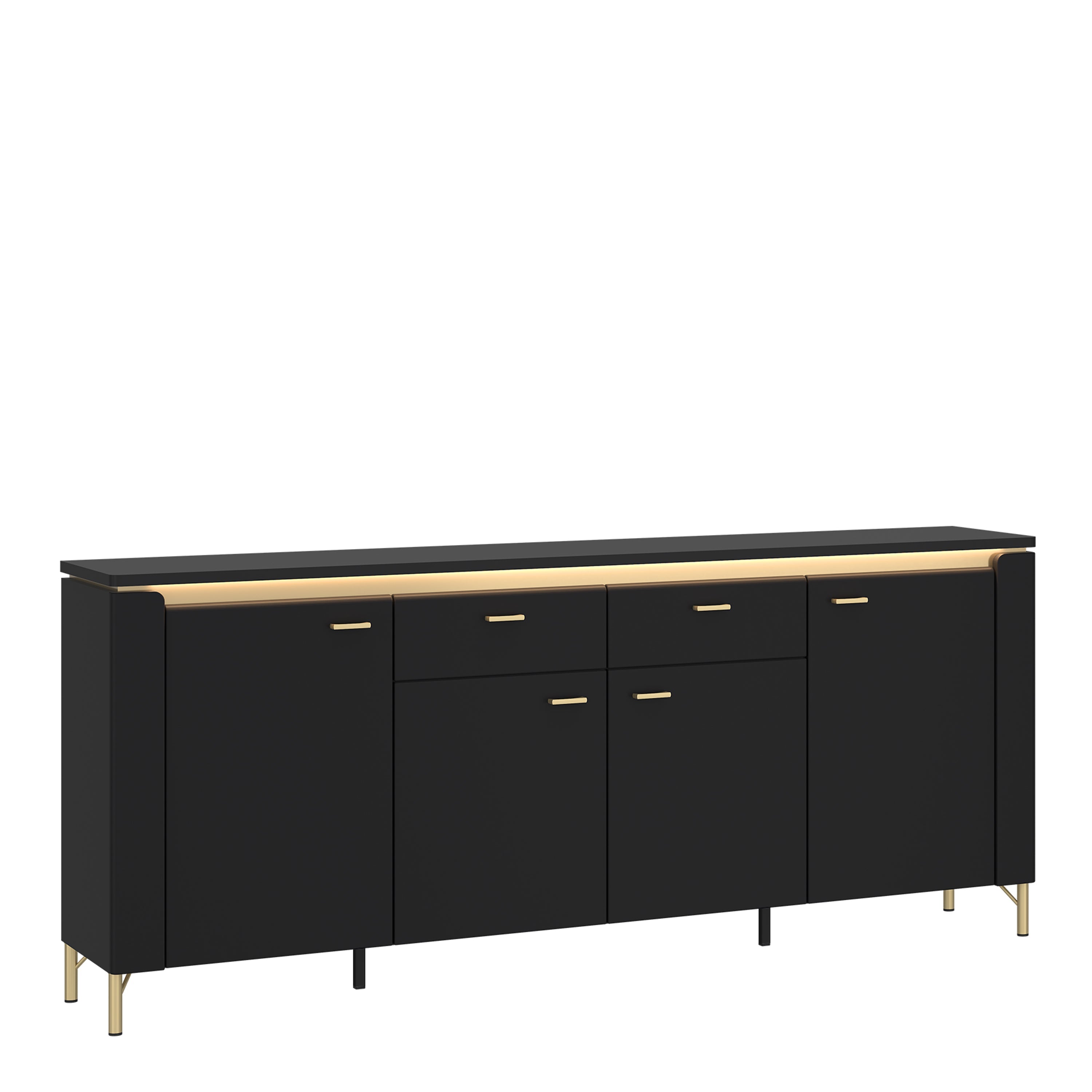 Genoa Sideboard 4 Door 2 Drawer in Black Matt/Gold – FTG