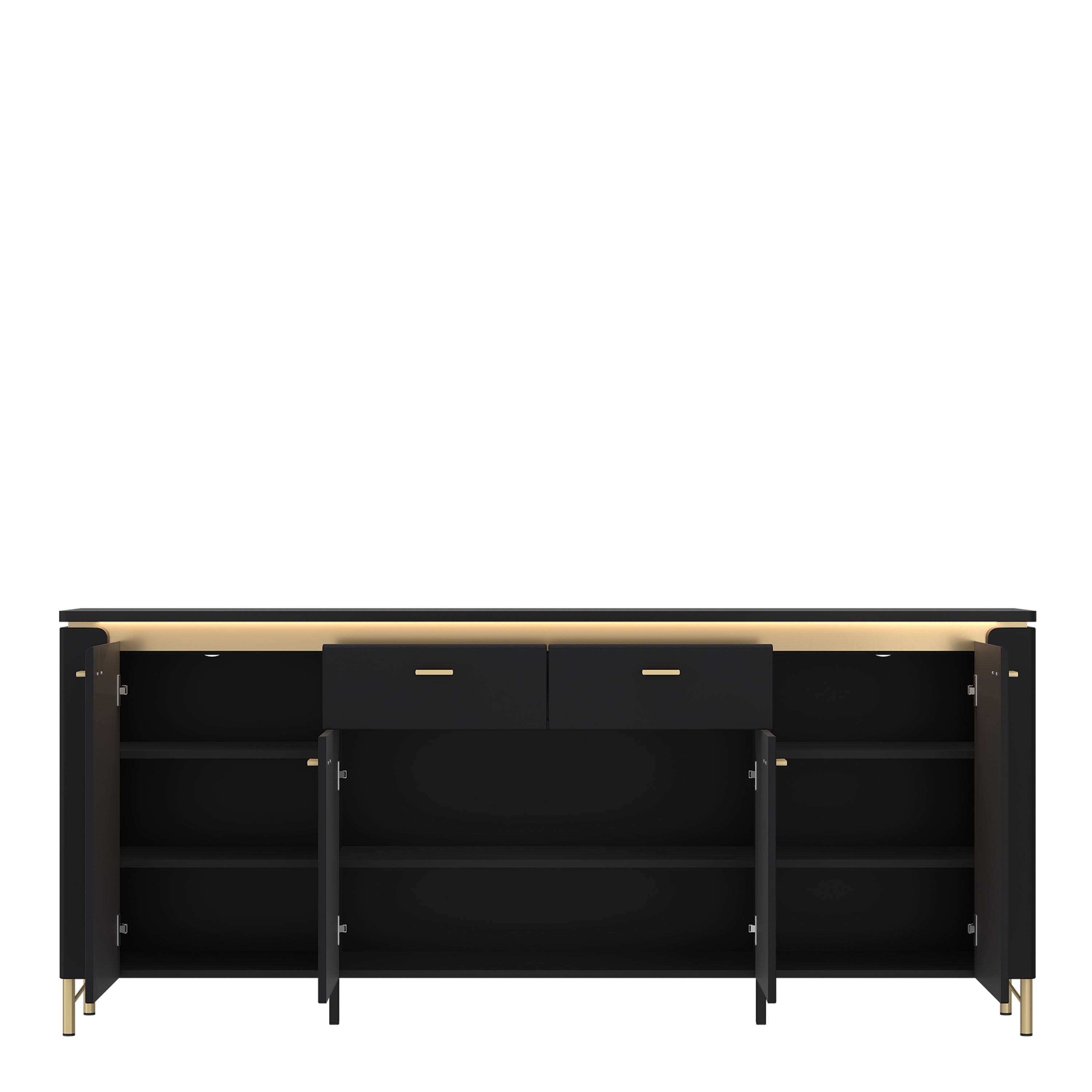 Genoa Sideboard 4 Door 2 Drawer in Black Matt/Gold – FTG, view 2
