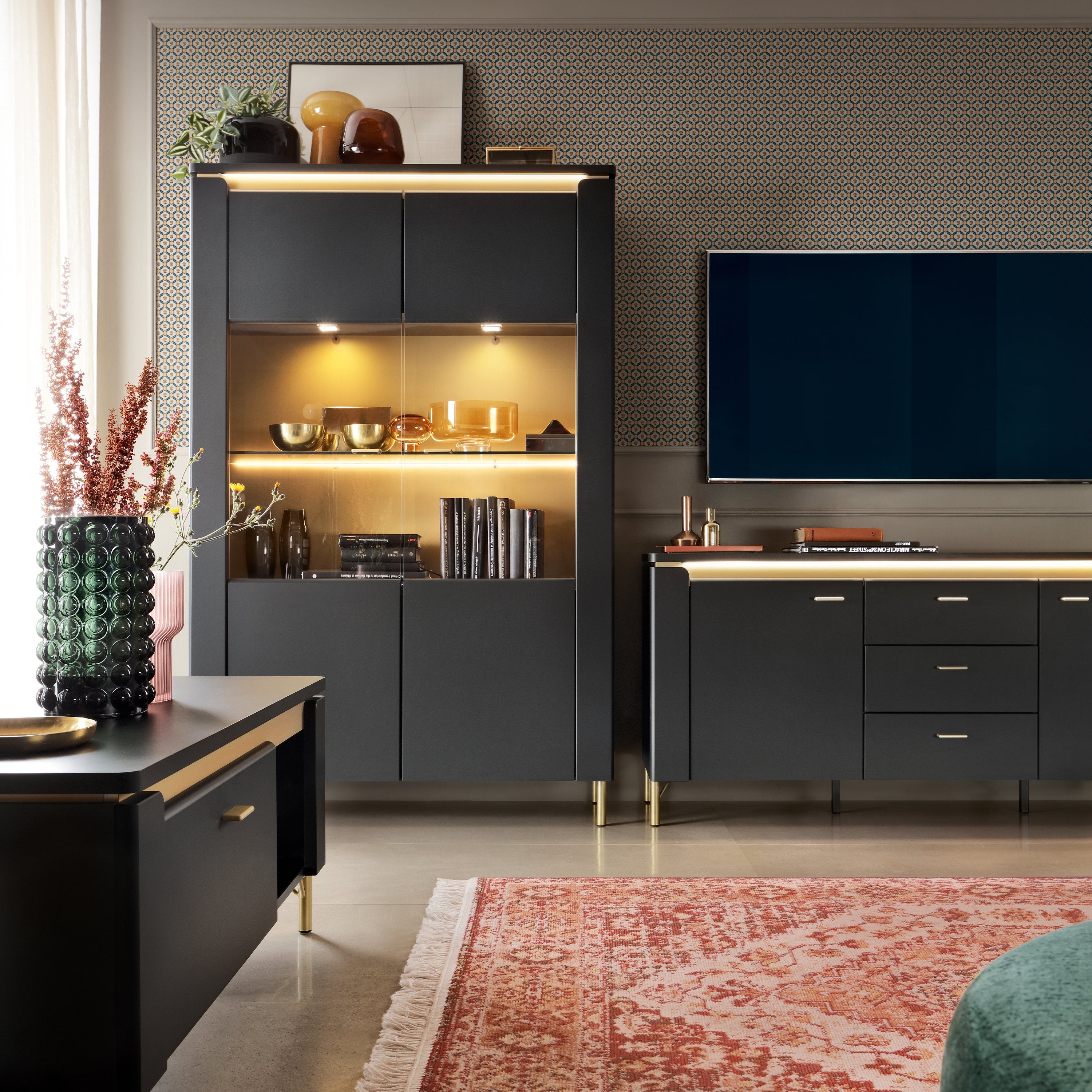 Genoa Sideboard 4 Door 2 Drawer in Black Matt/Gold – FTG, view 4