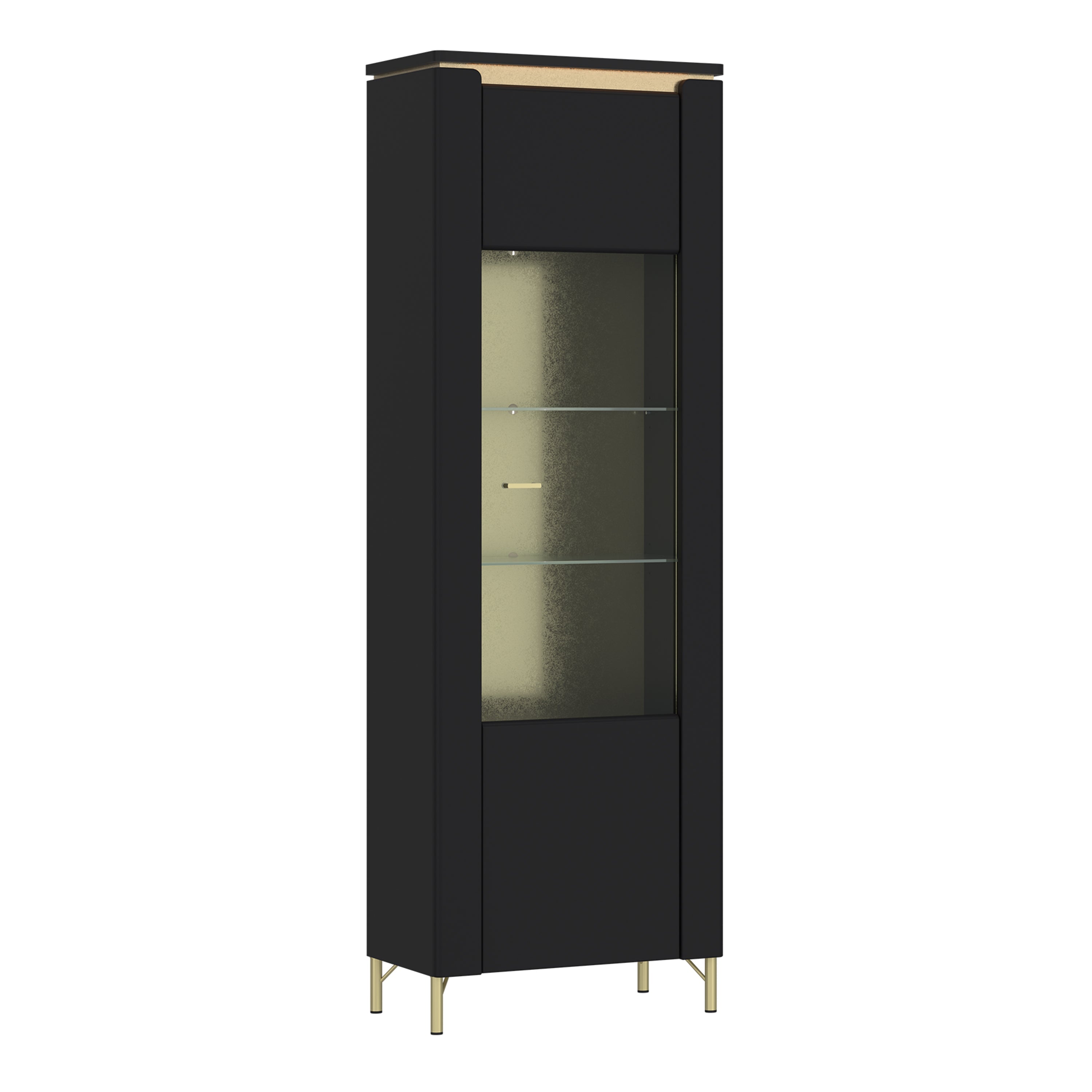 Genoa Vitrin 1 Door in Black Matt/Gold – FTG