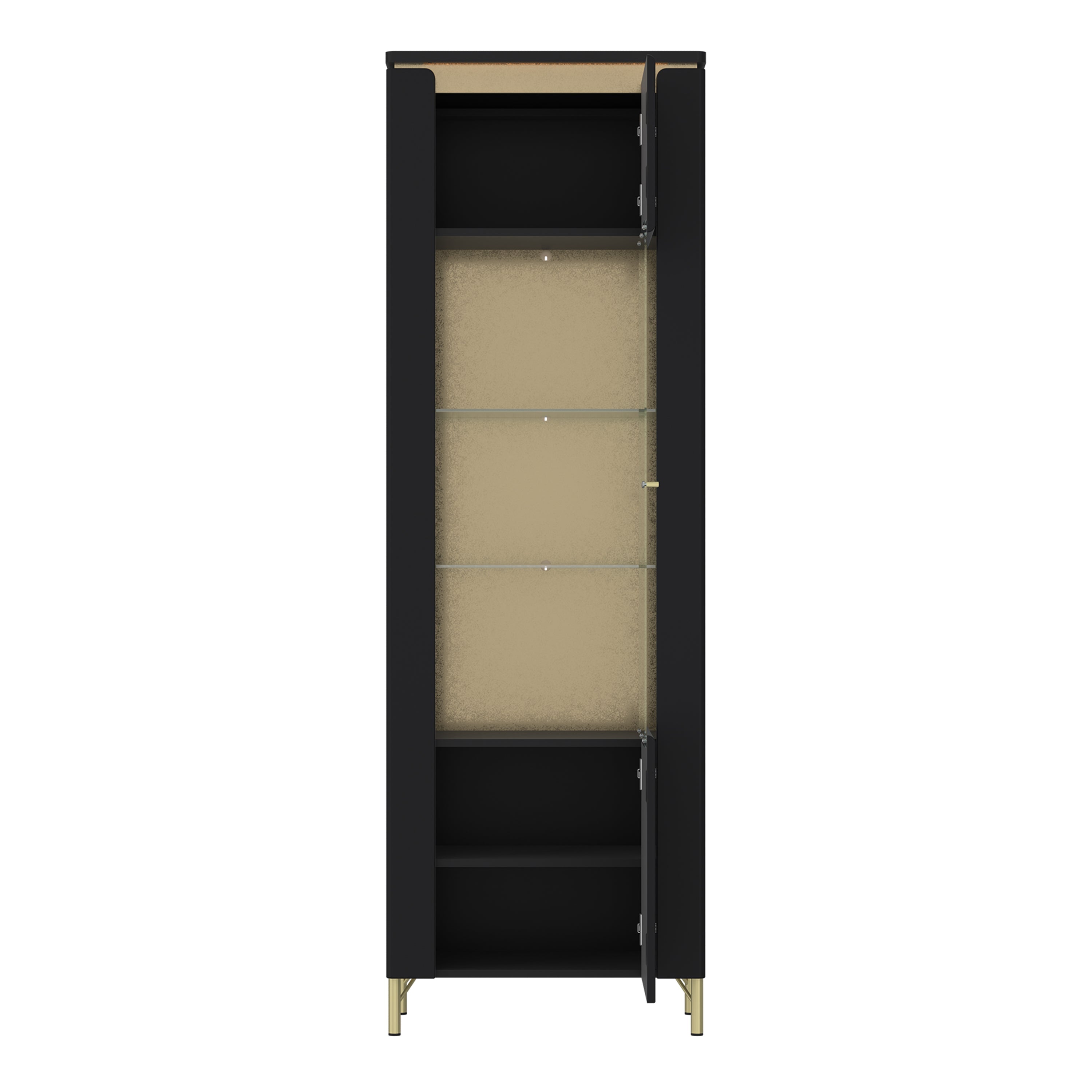 Genoa Vitrin 1 Door in Black Matt/Gold – FTG, view 2