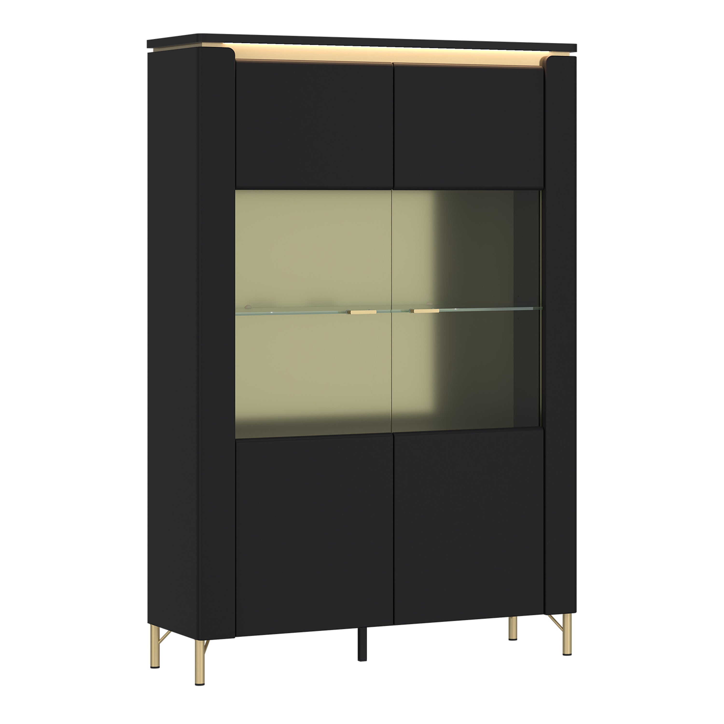 Genoa Vitrin 2 Door in Black Matt/Gold – FTG