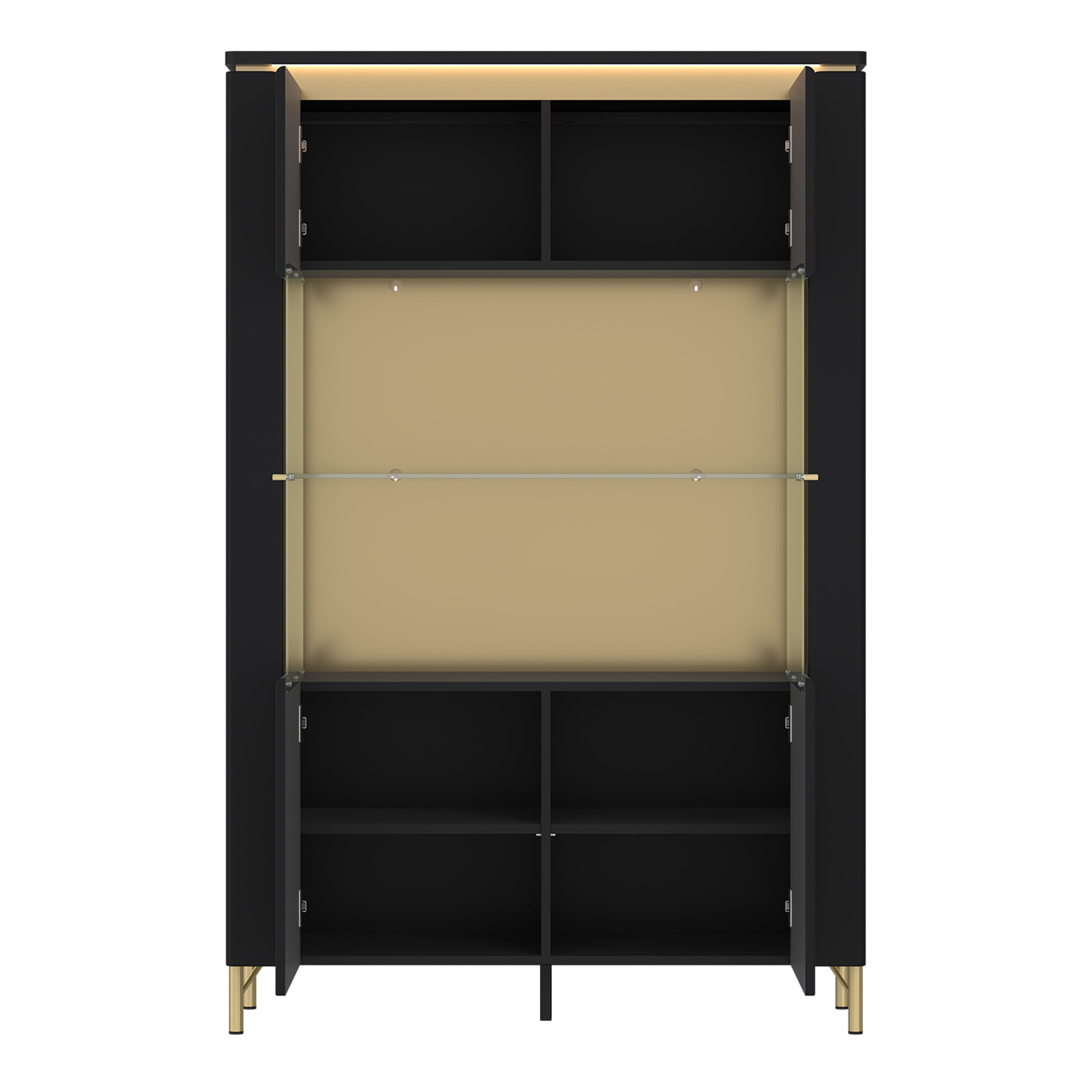 Genoa Vitrin 2 Door in Black Matt/Gold – FTG, view 2