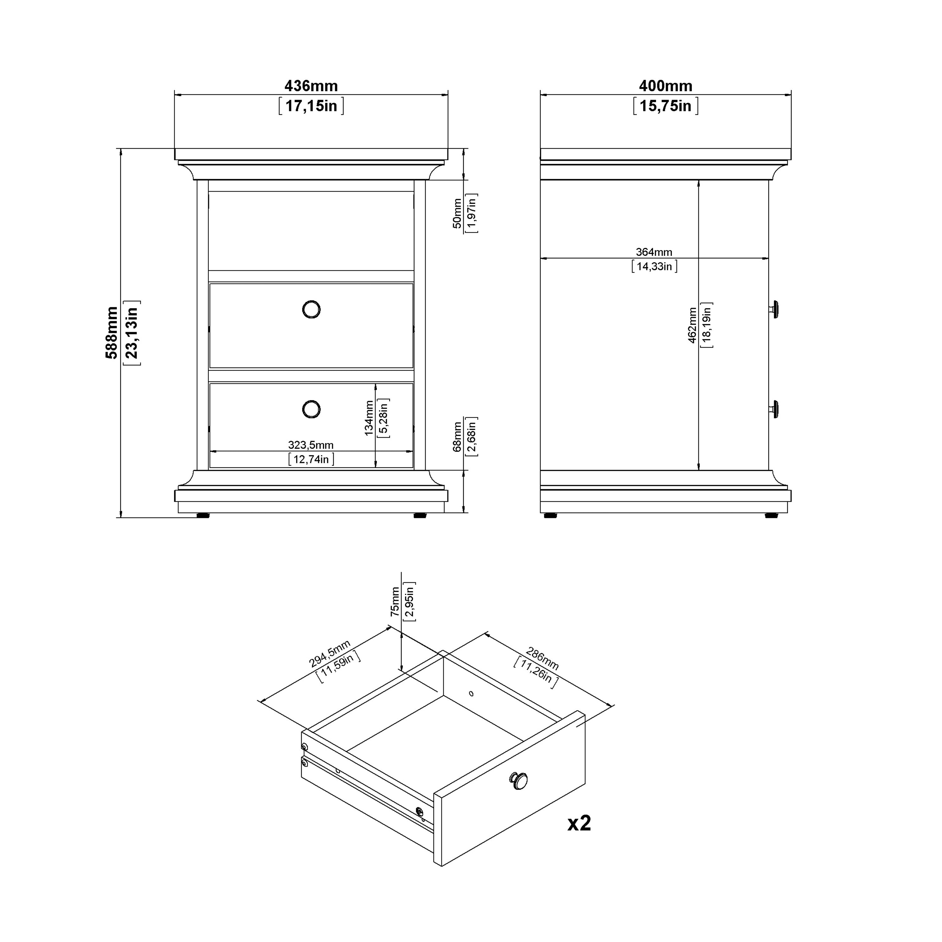 Paris Bedside 2 Drawers in White – FTG, view 11
