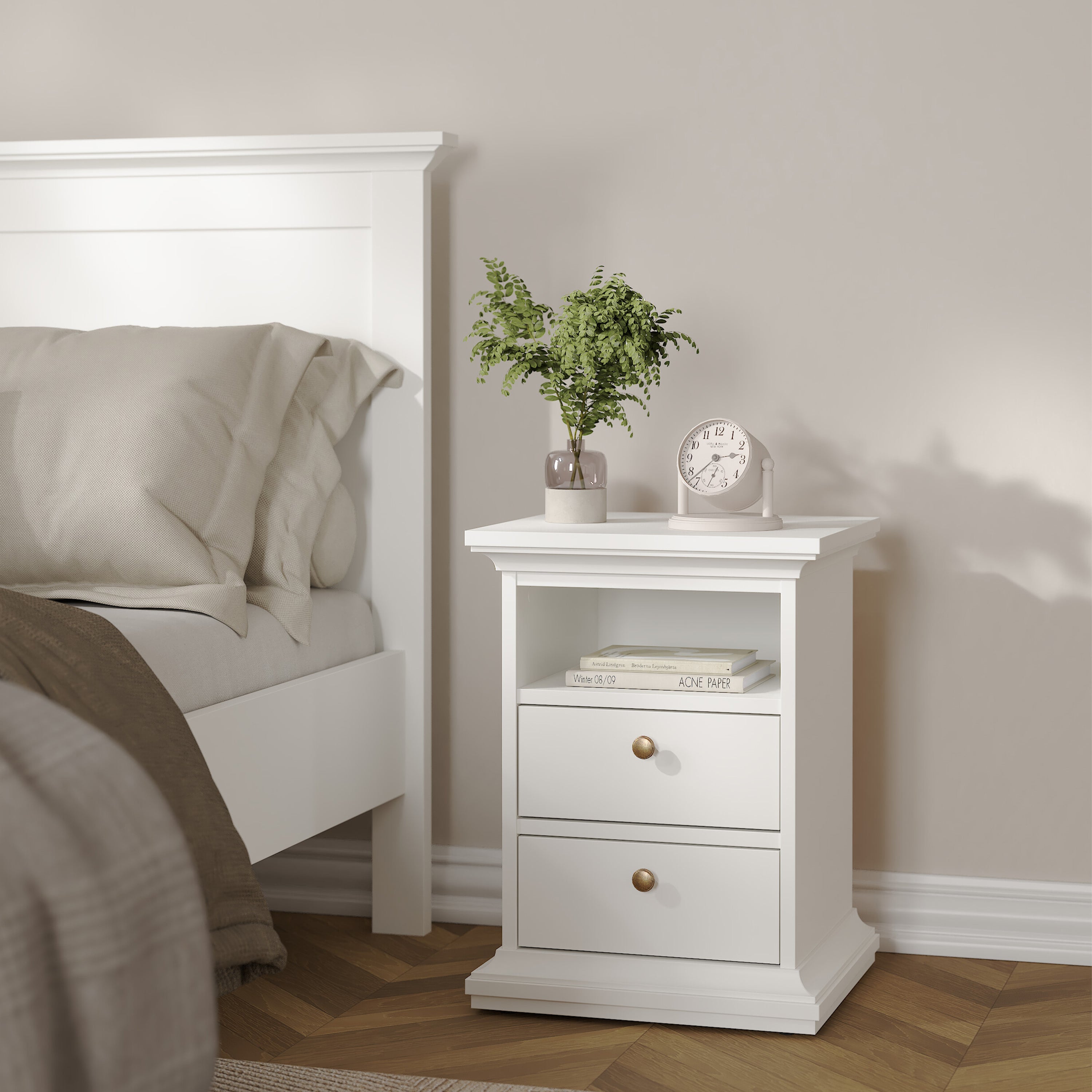 Paris Bedside 2 Drawers in White – FTG, view 8