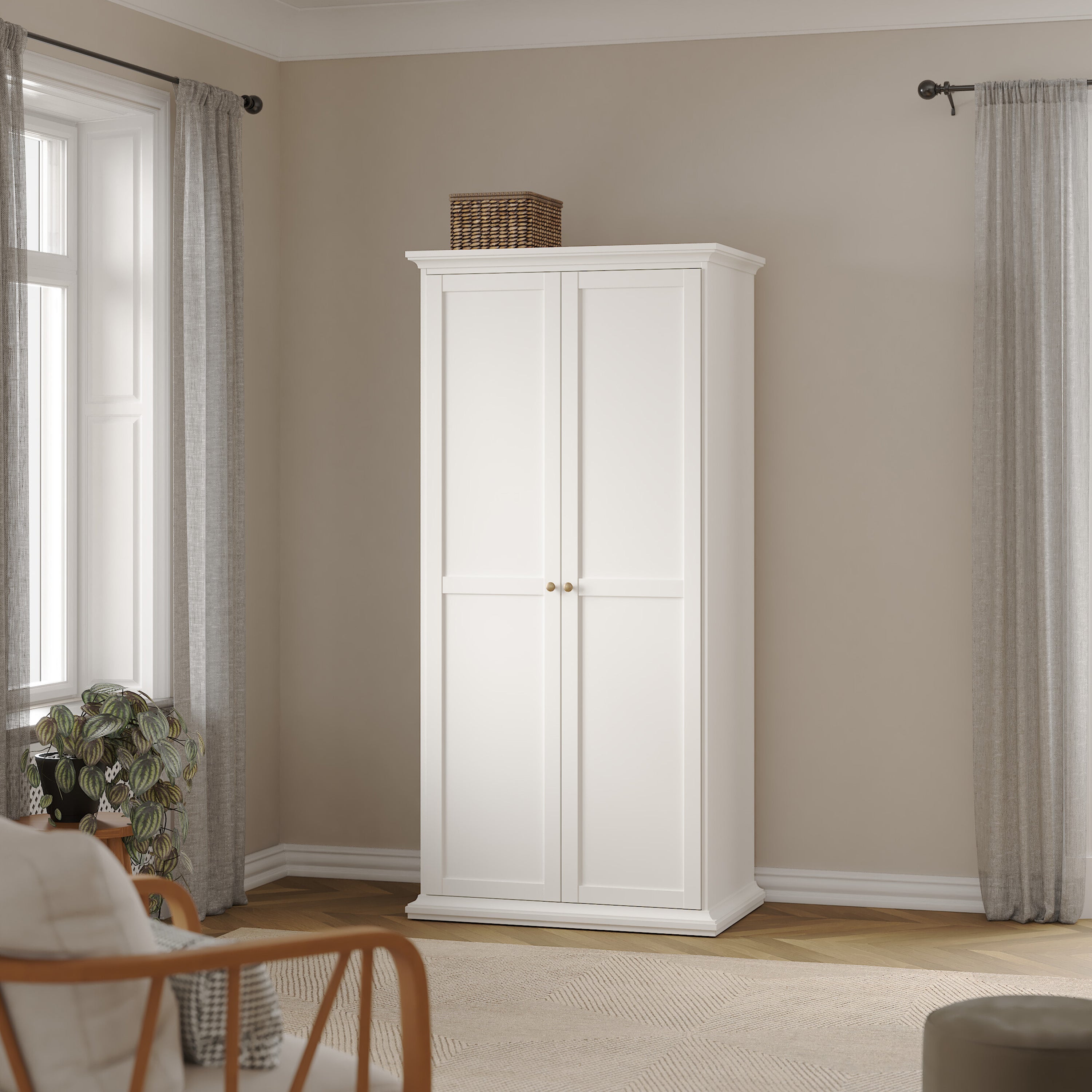 Paris Wardrobe with 2 Doors in White – FTG, view 7