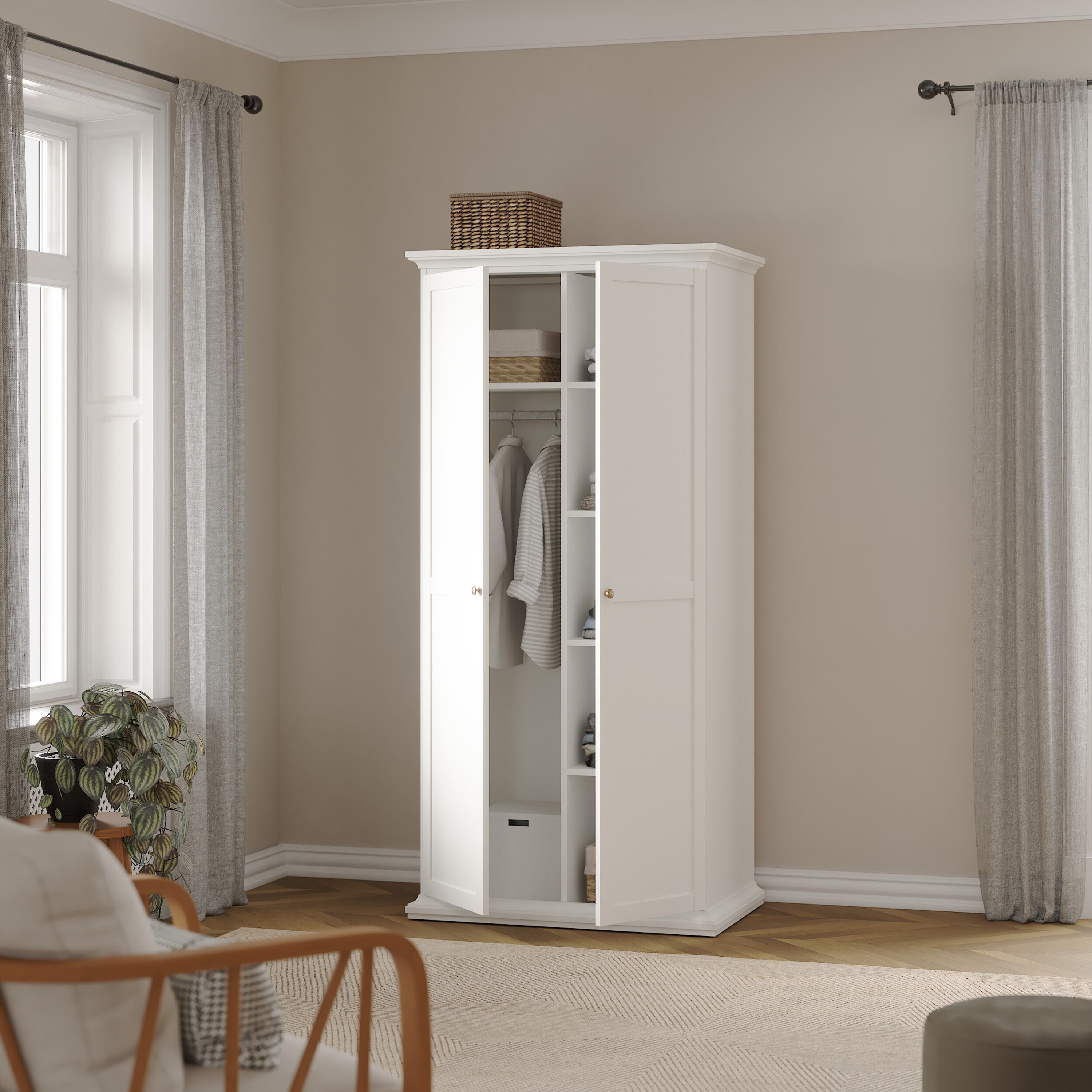 Paris Wardrobe with 2 Doors in White – FTG, view 8
