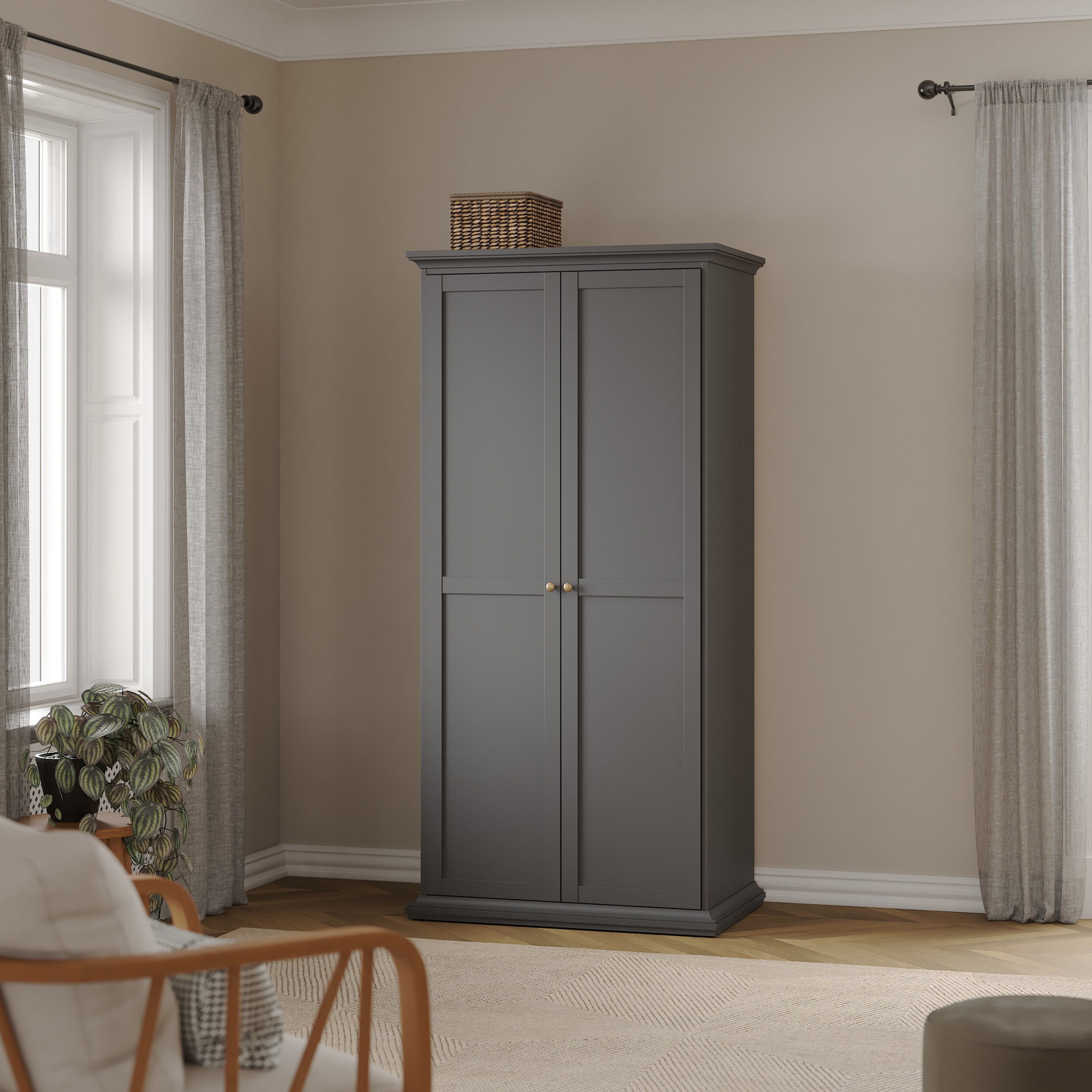 Paris Wardrobe with 2 Doors in Matt Grey – FTG, view 7