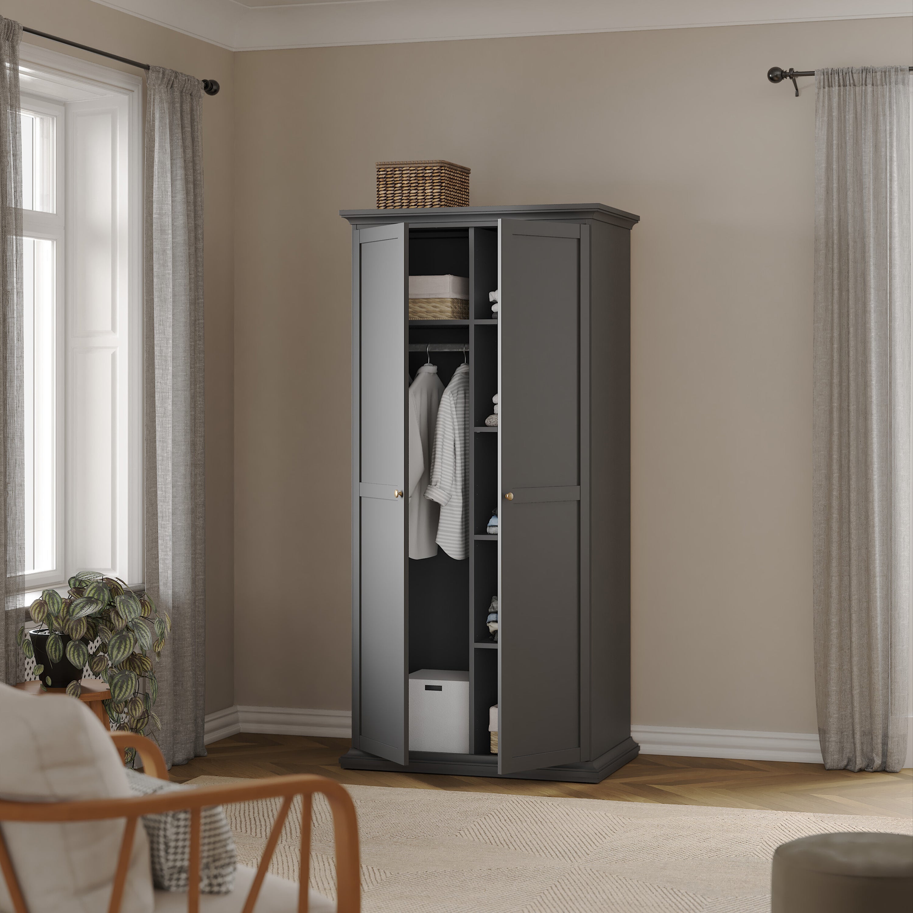 Paris Wardrobe with 2 Doors in Matt Grey – FTG, view 8