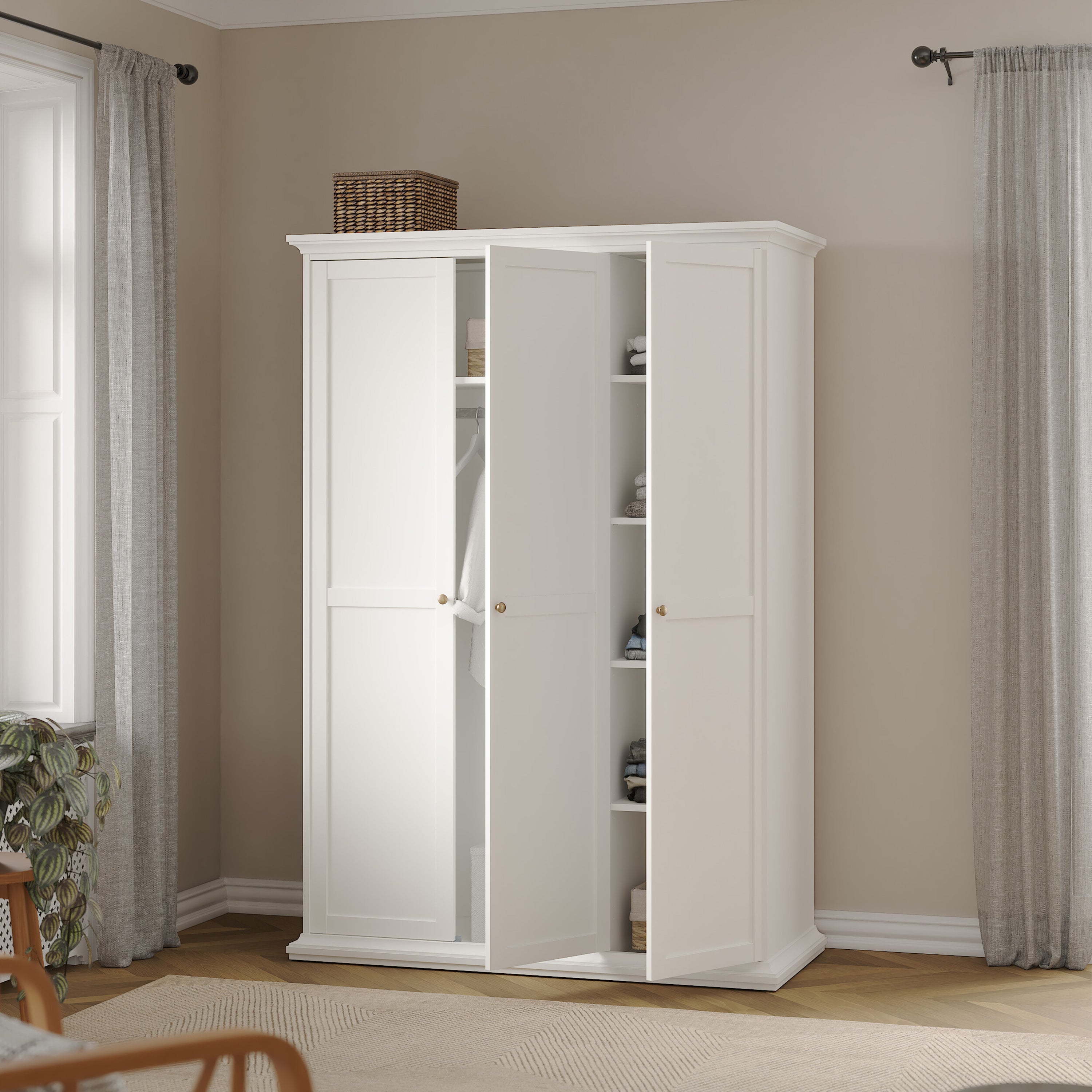 Paris Wardrobe with 3 Doors in White – FTG, view 9