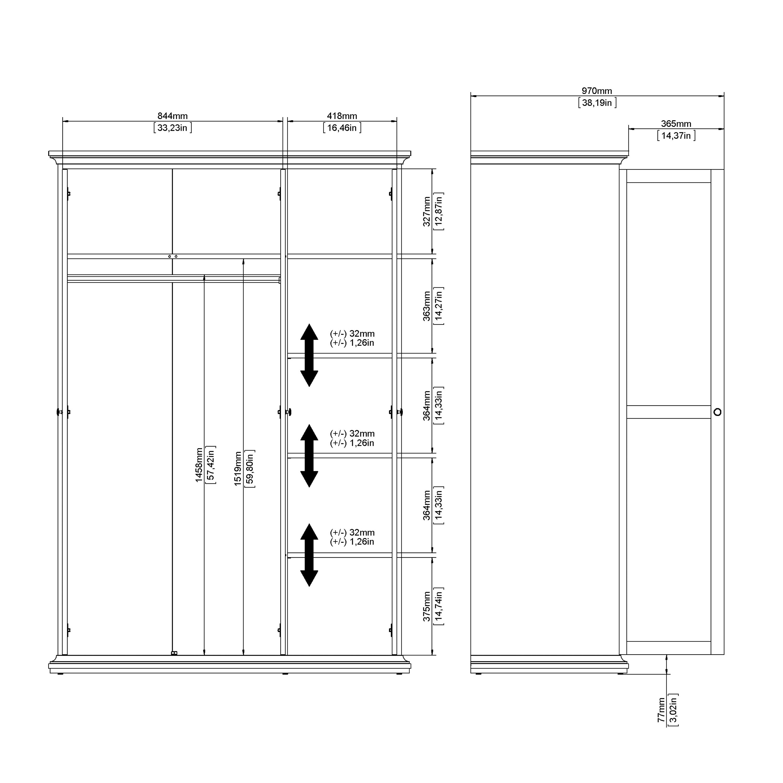 Paris Wardrobe with 3 Doors in Matt Grey – FTG, view 13