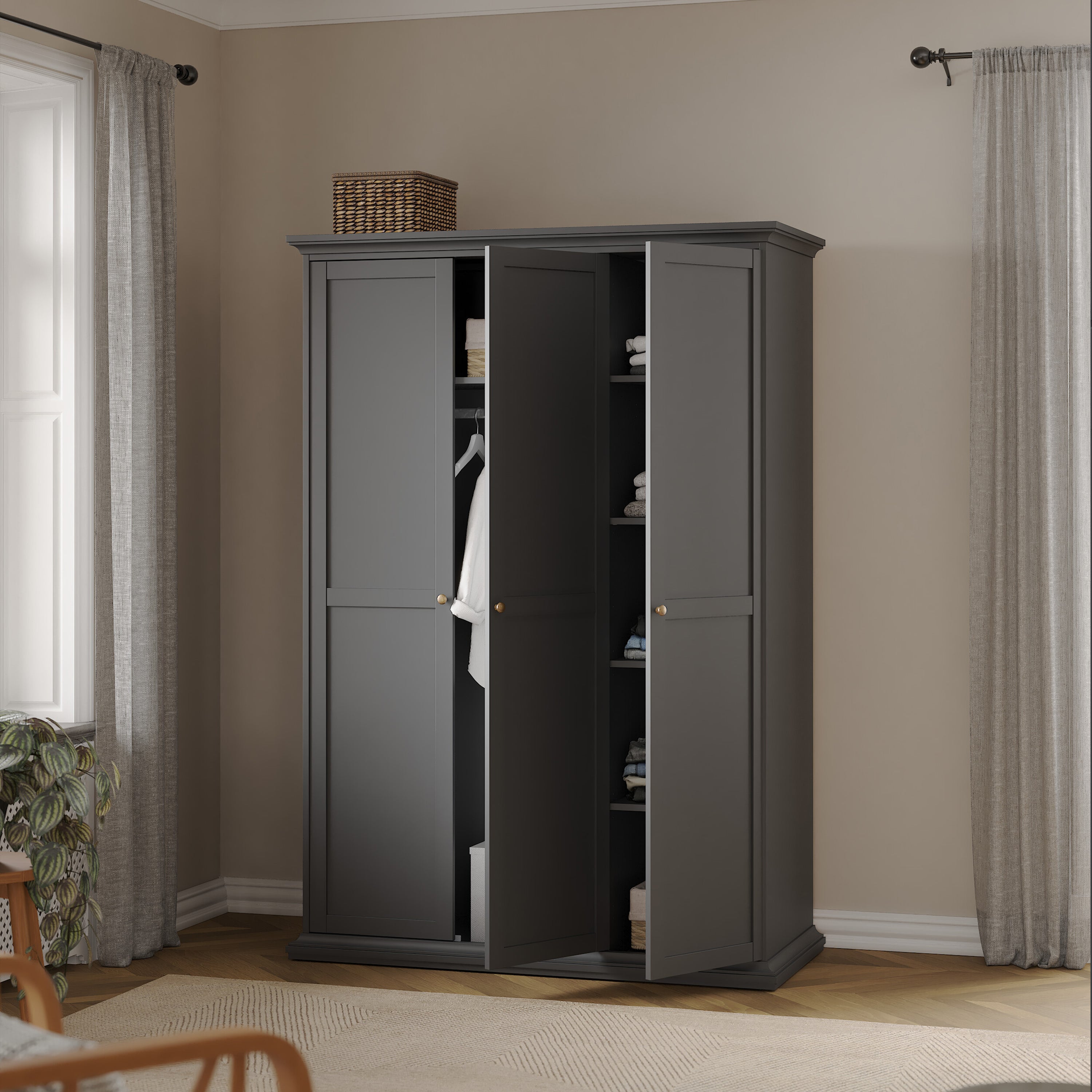 Paris Wardrobe with 3 Doors in Matt Grey – FTG, view 9