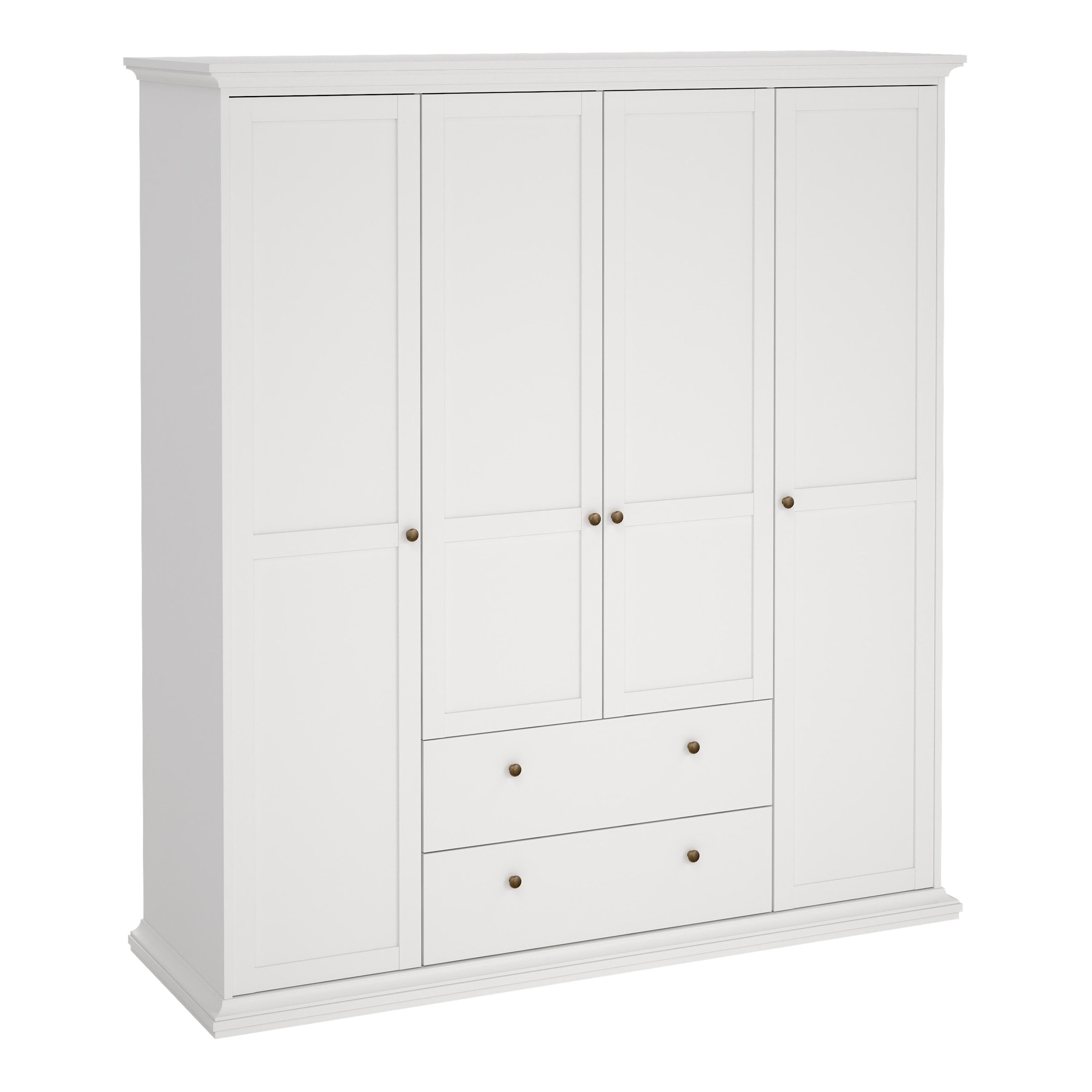 Paris Wardrobe with 4 Doors and 2 Drawers in White – FTG
