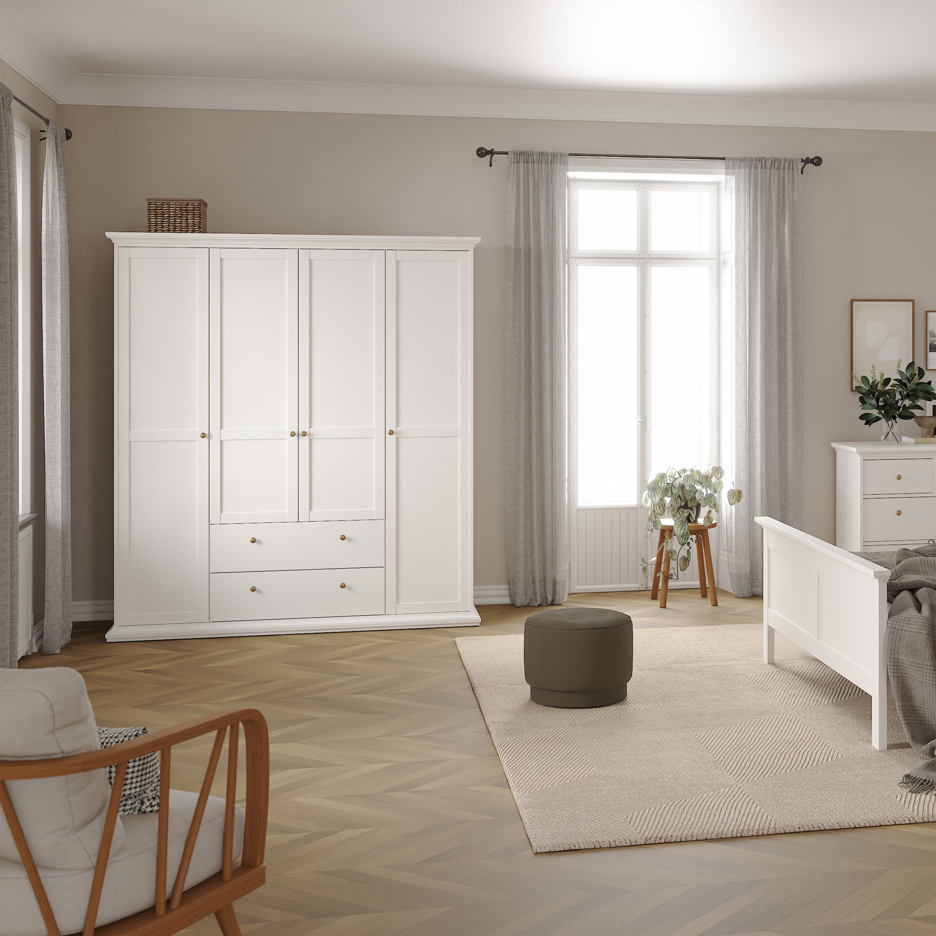 Paris Wardrobe with 4 Doors and 2 Drawers in White – FTG, view 7