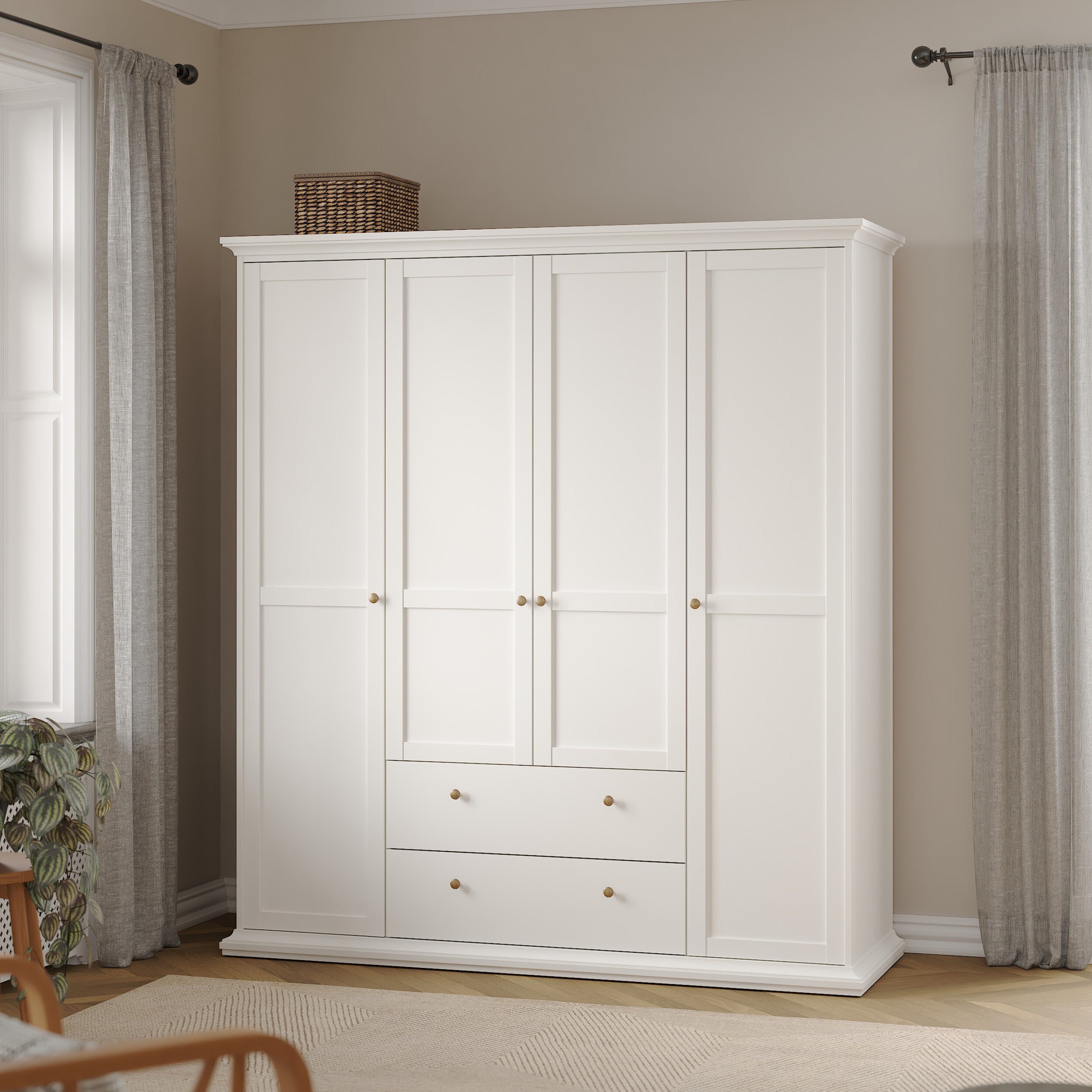 Paris Wardrobe with 4 Doors and 2 Drawers in White – FTG, view 8