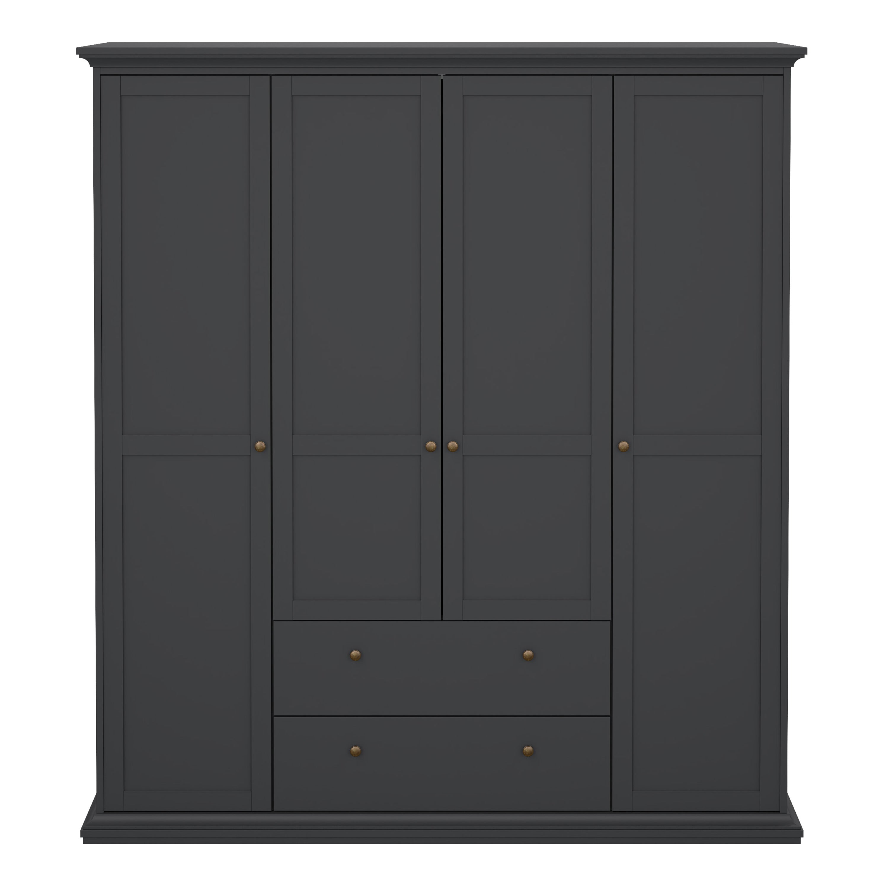 Paris Wardrobe with 4 Doors and 2 Drawers in Matt Grey – FTG, view 2