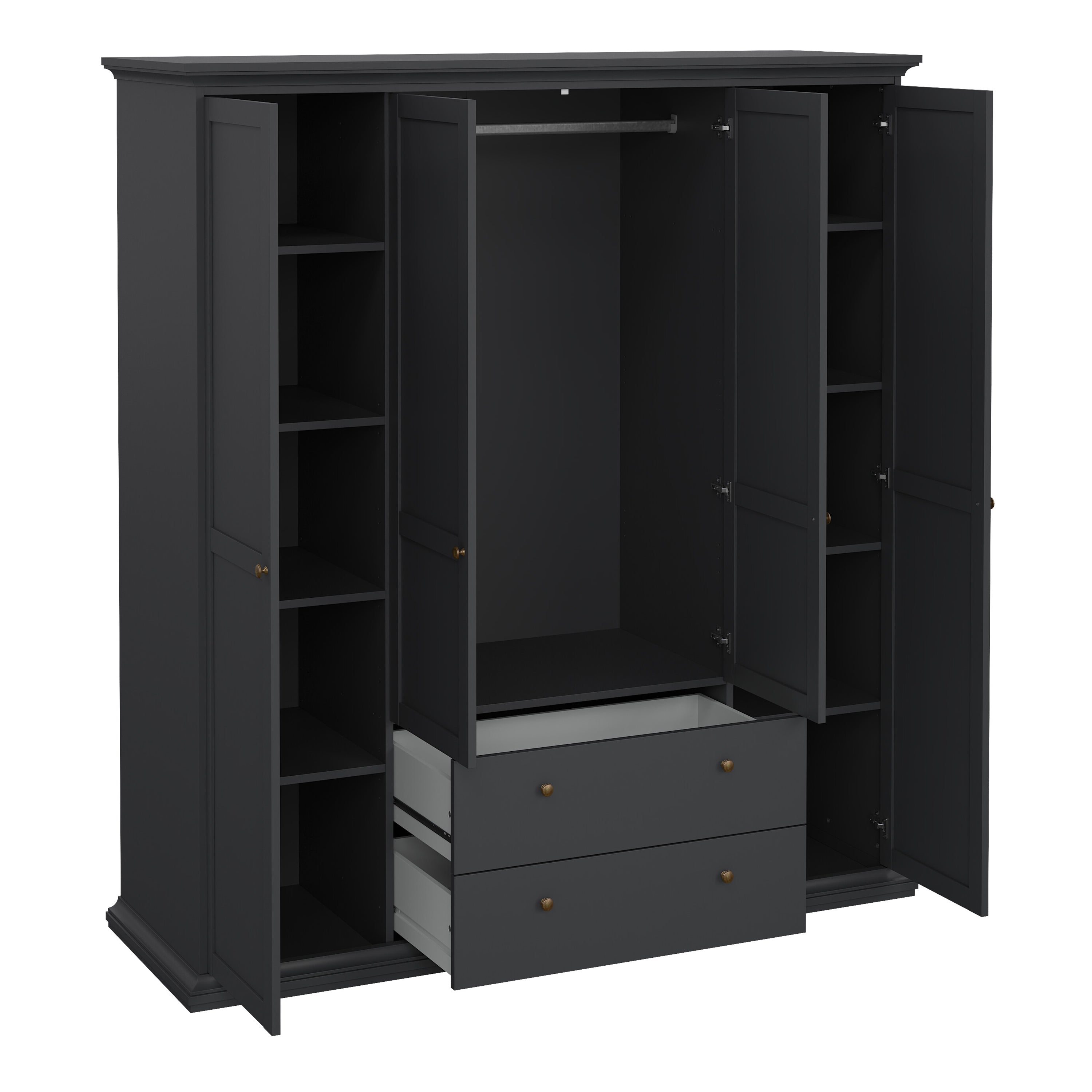 Paris Wardrobe with 4 Doors and 2 Drawers in Matt Grey – FTG, view 5