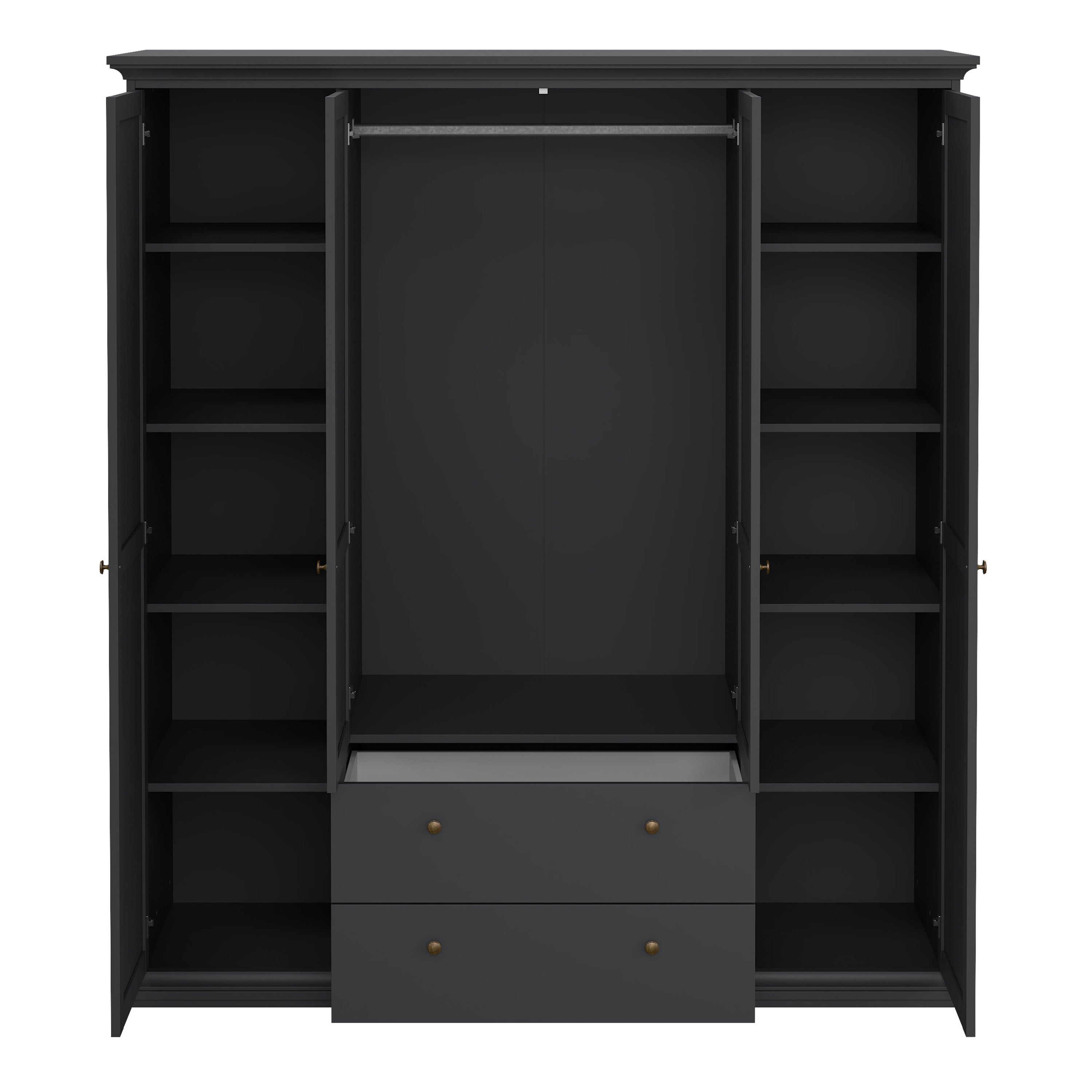 Paris Wardrobe with 4 Doors and 2 Drawers in Matt Grey – FTG, view 6
