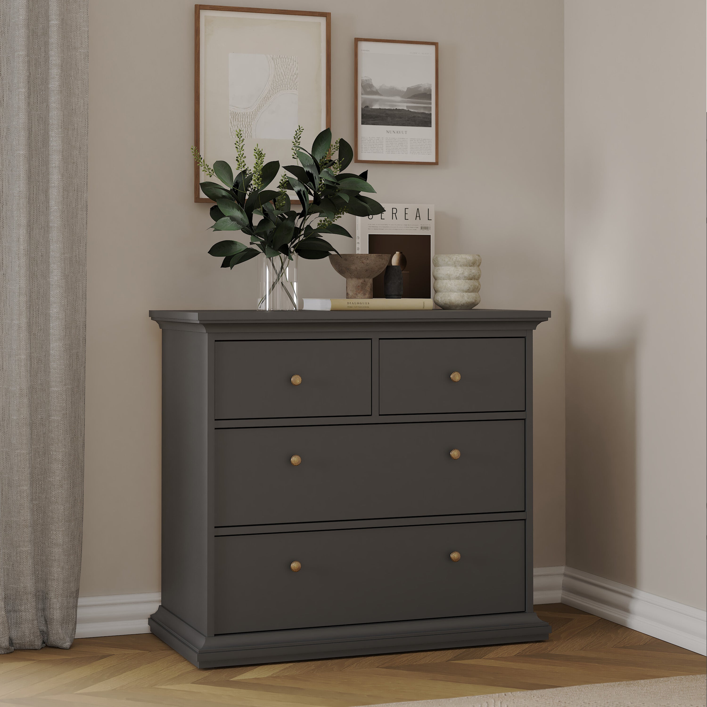Paris Chest of 4 Drawers in Matt Grey – FTG, view 8