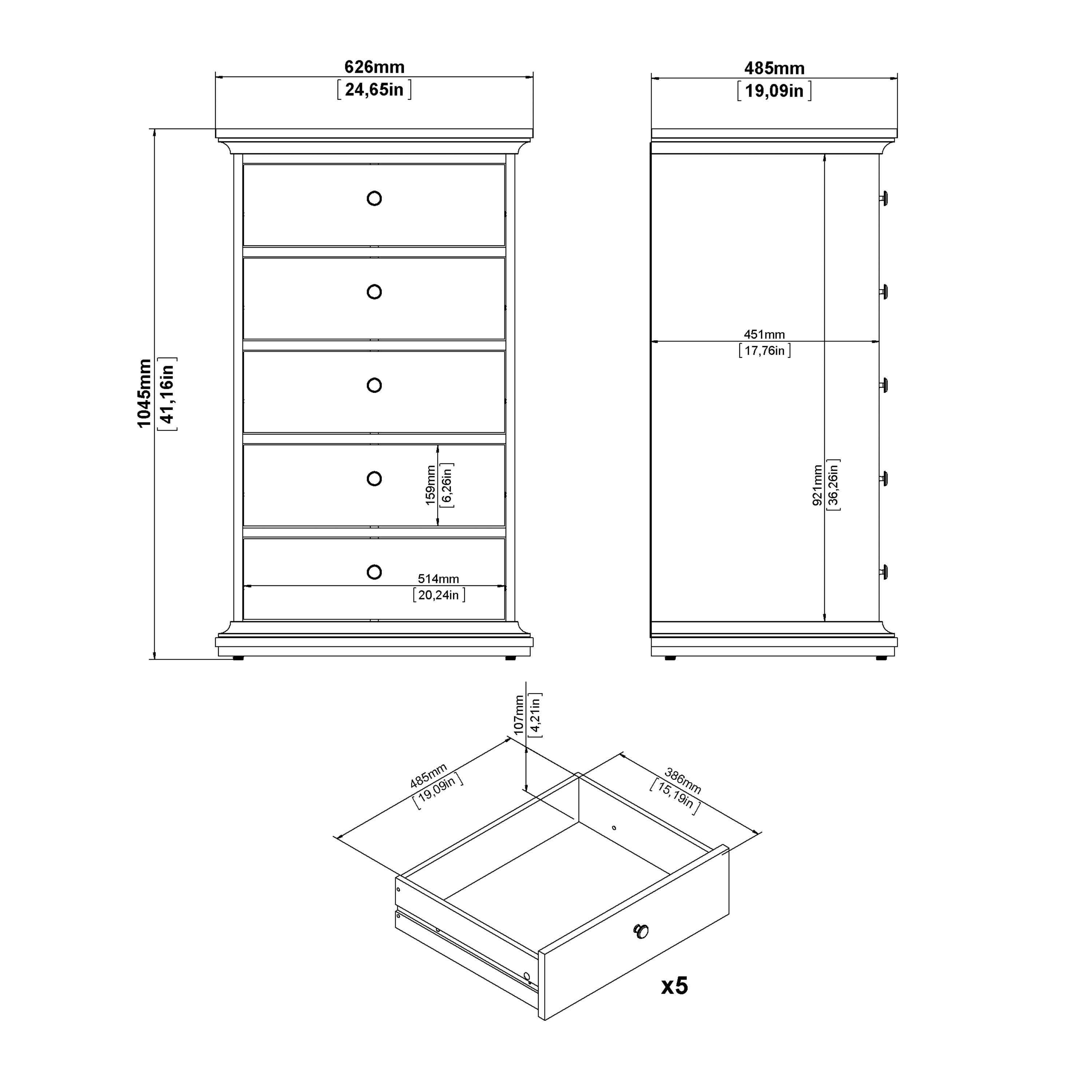 Paris Chest 5 Drawers in Matt Grey – FTG, view 10