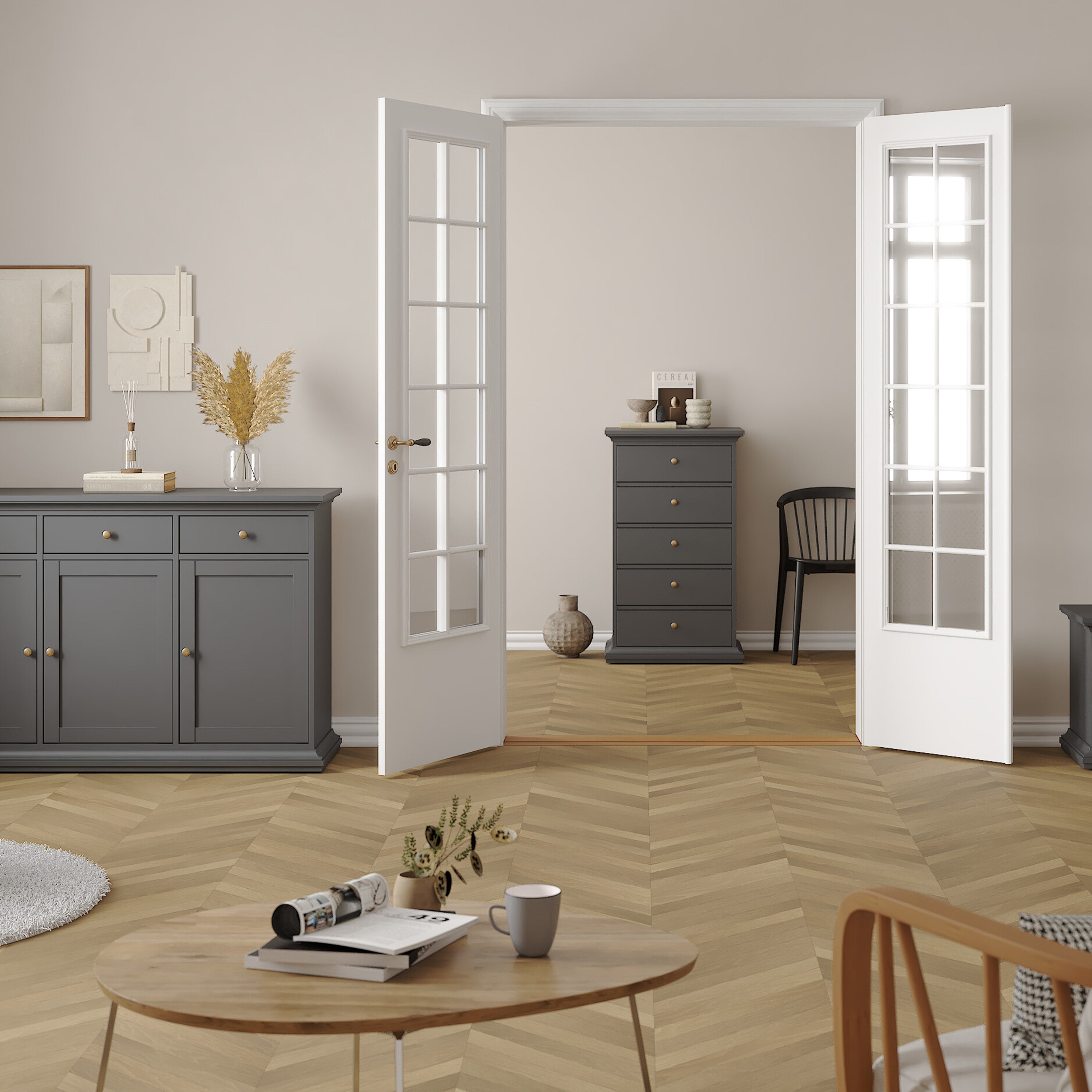 Paris Chest 5 Drawers in Matt Grey – FTG, view 6