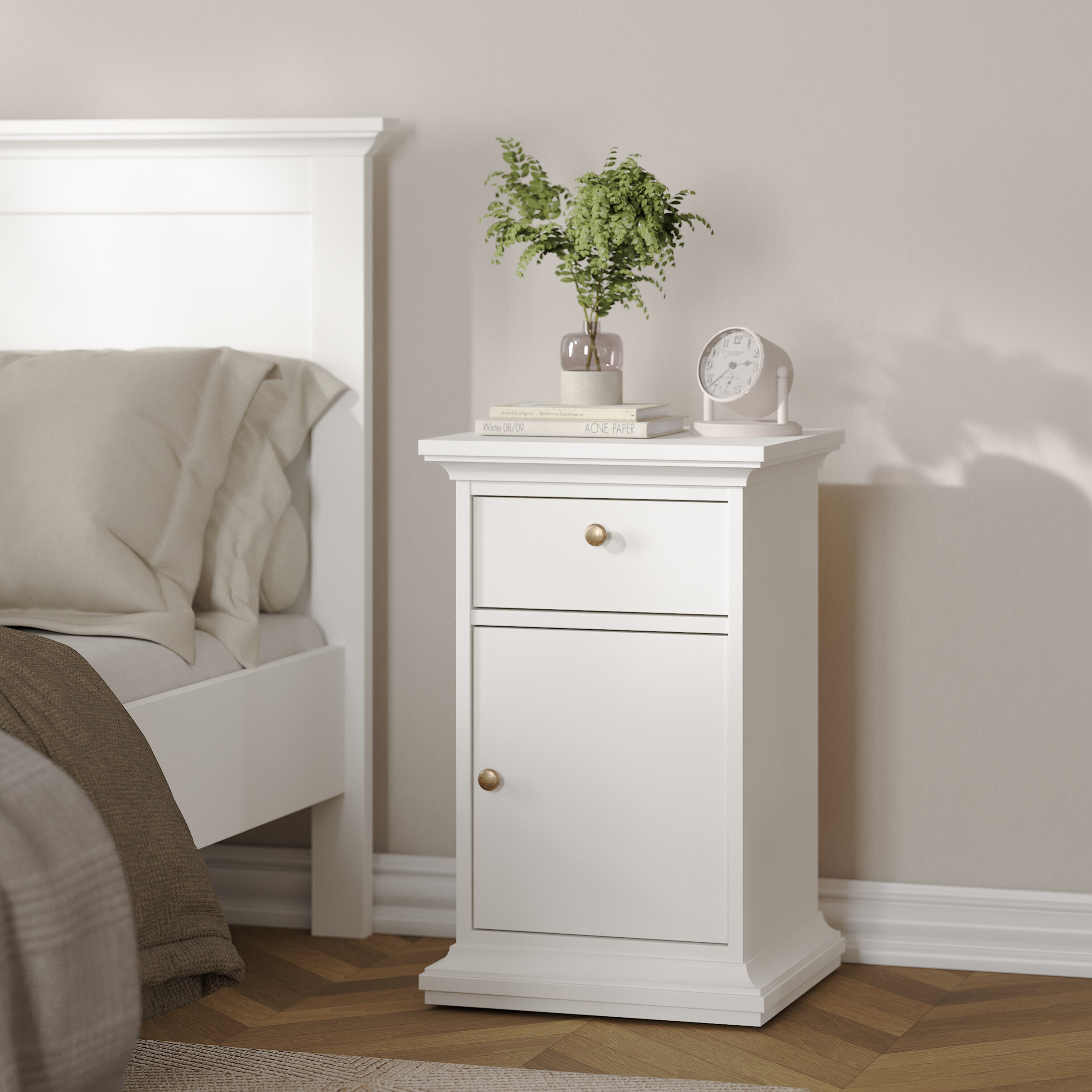Paris Nightstand 1 Door + 1 Drawer in White – FTG, view 9