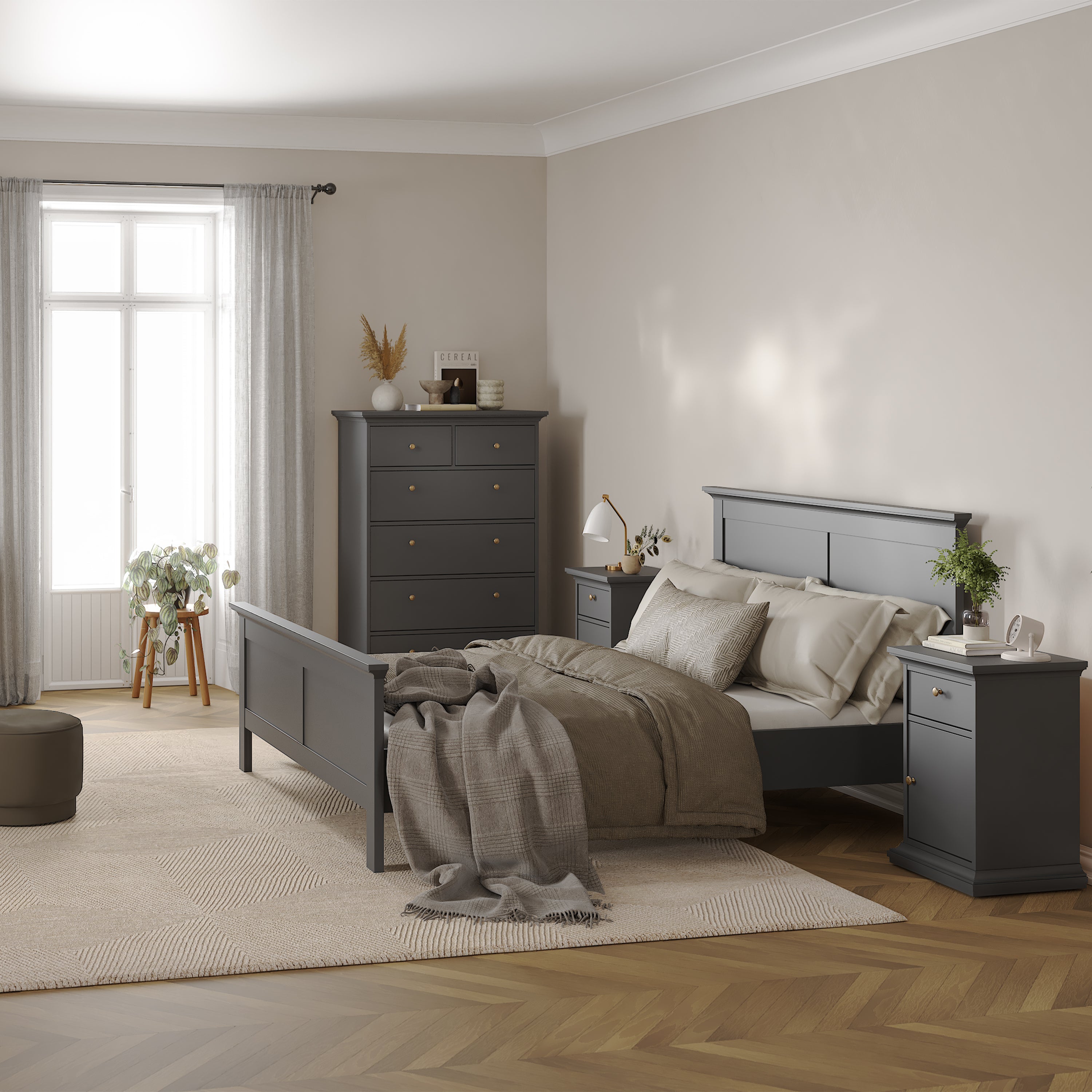 Paris Nightstand 1 Door + 1 Drawer in Matt Grey – FTG, view 7