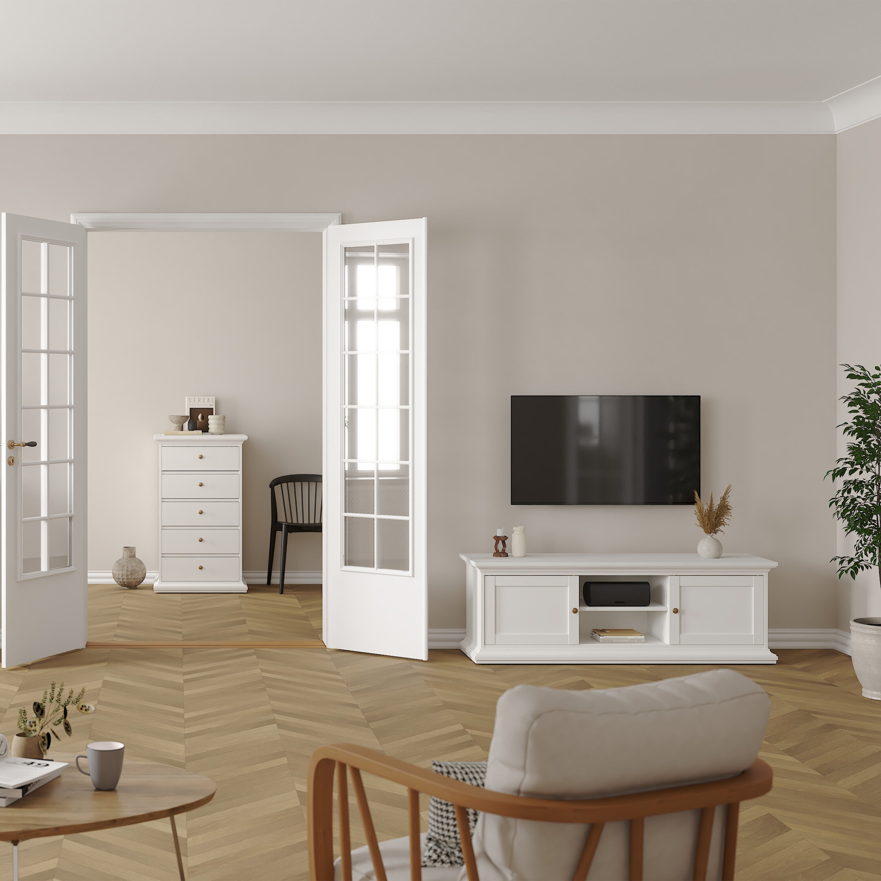 Paris TV-unit 2 frame Doors in White – FTG, view 6
