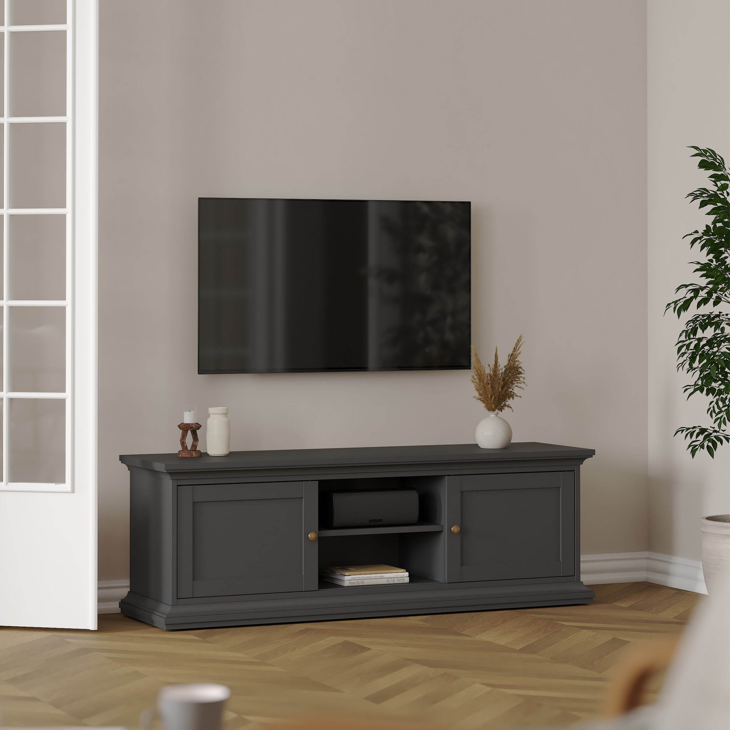 Paris TV-unit 2 frame Doors in Matt Grey – FTG, view 5
