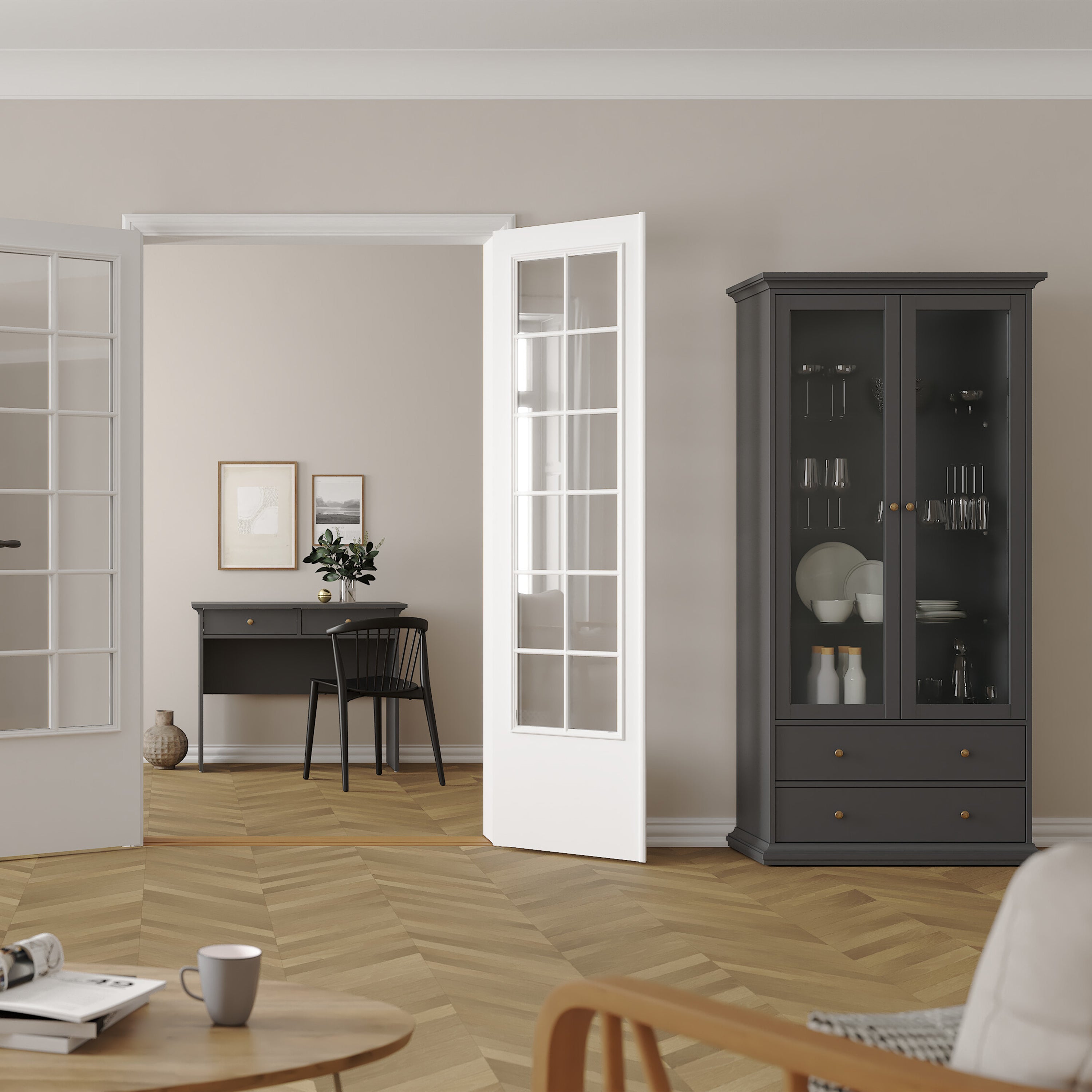 Paris China cabinet in Matt Grey – FTG, view 6