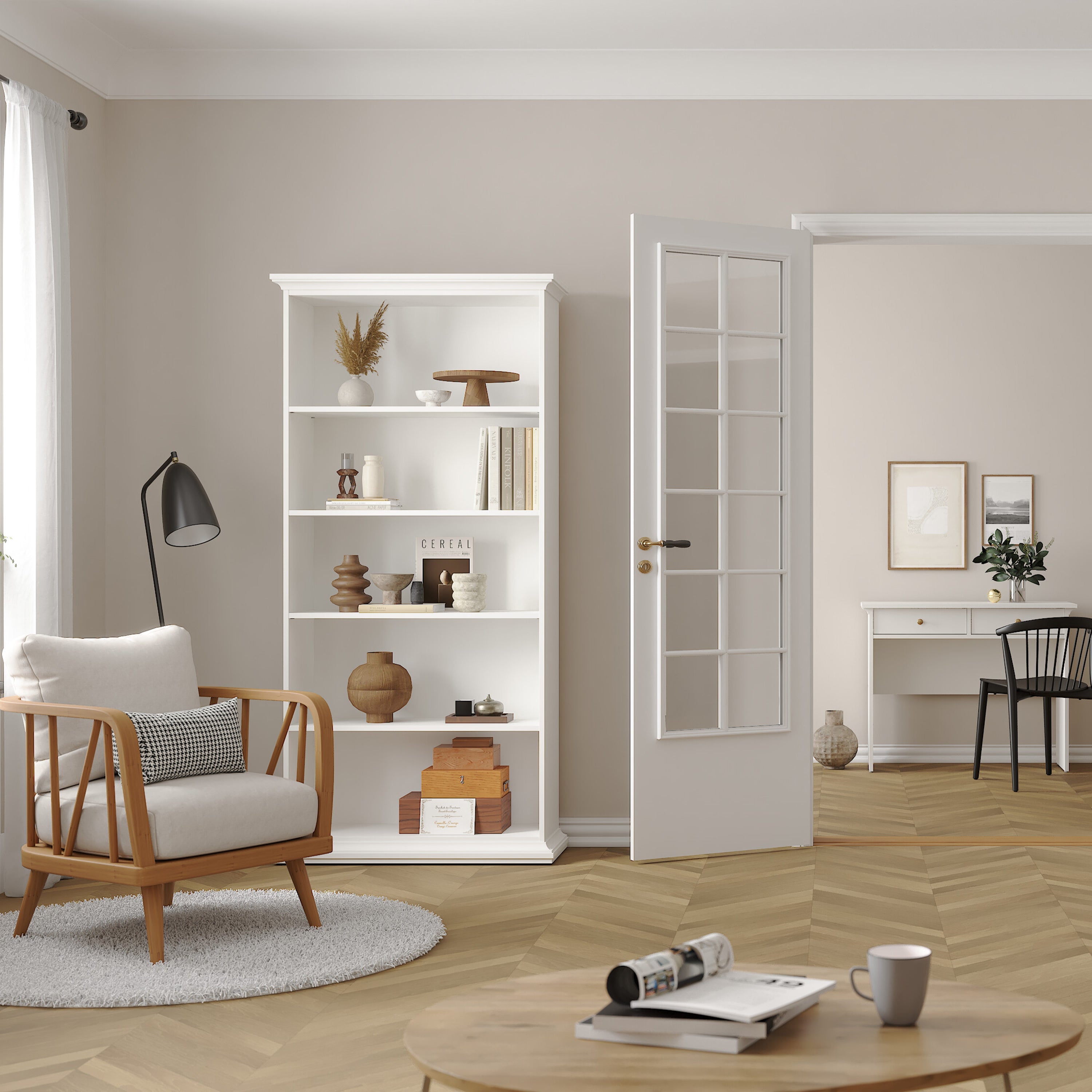 Paris Tall Bookcase in White – FTG, view 5