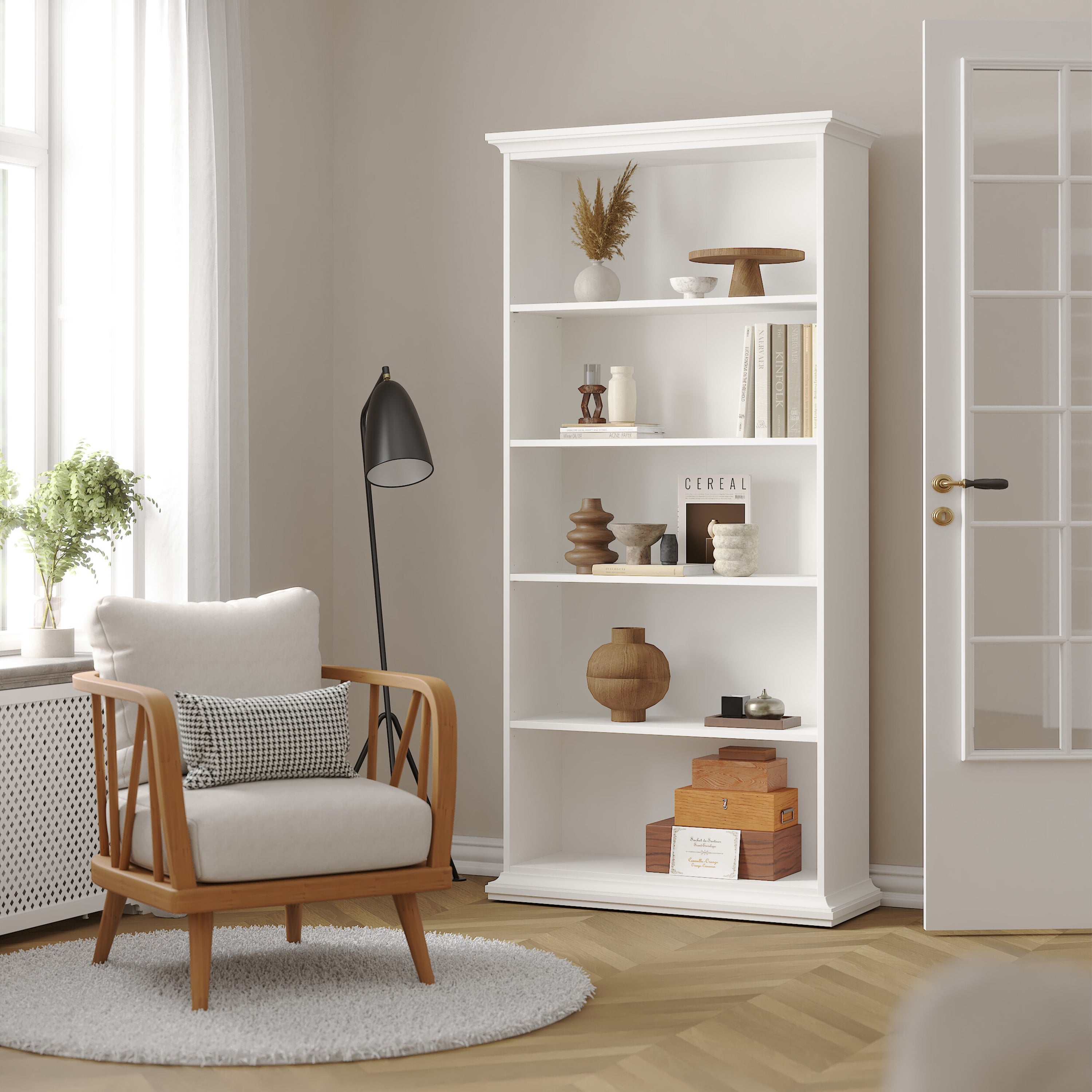 Paris Tall Bookcase in White – FTG, view 7