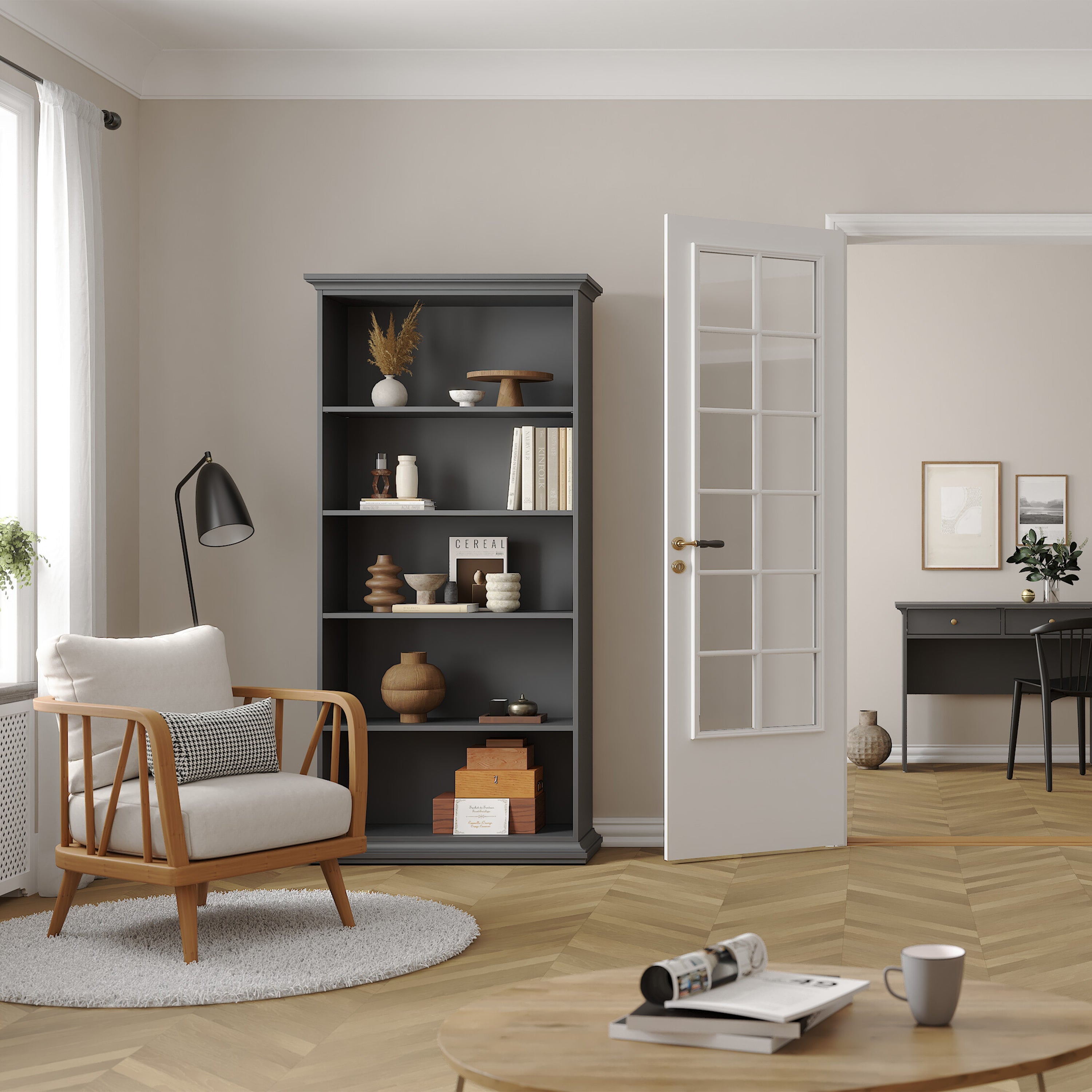 Paris Tall Bookcase in Matt Grey – FTG, view 6
