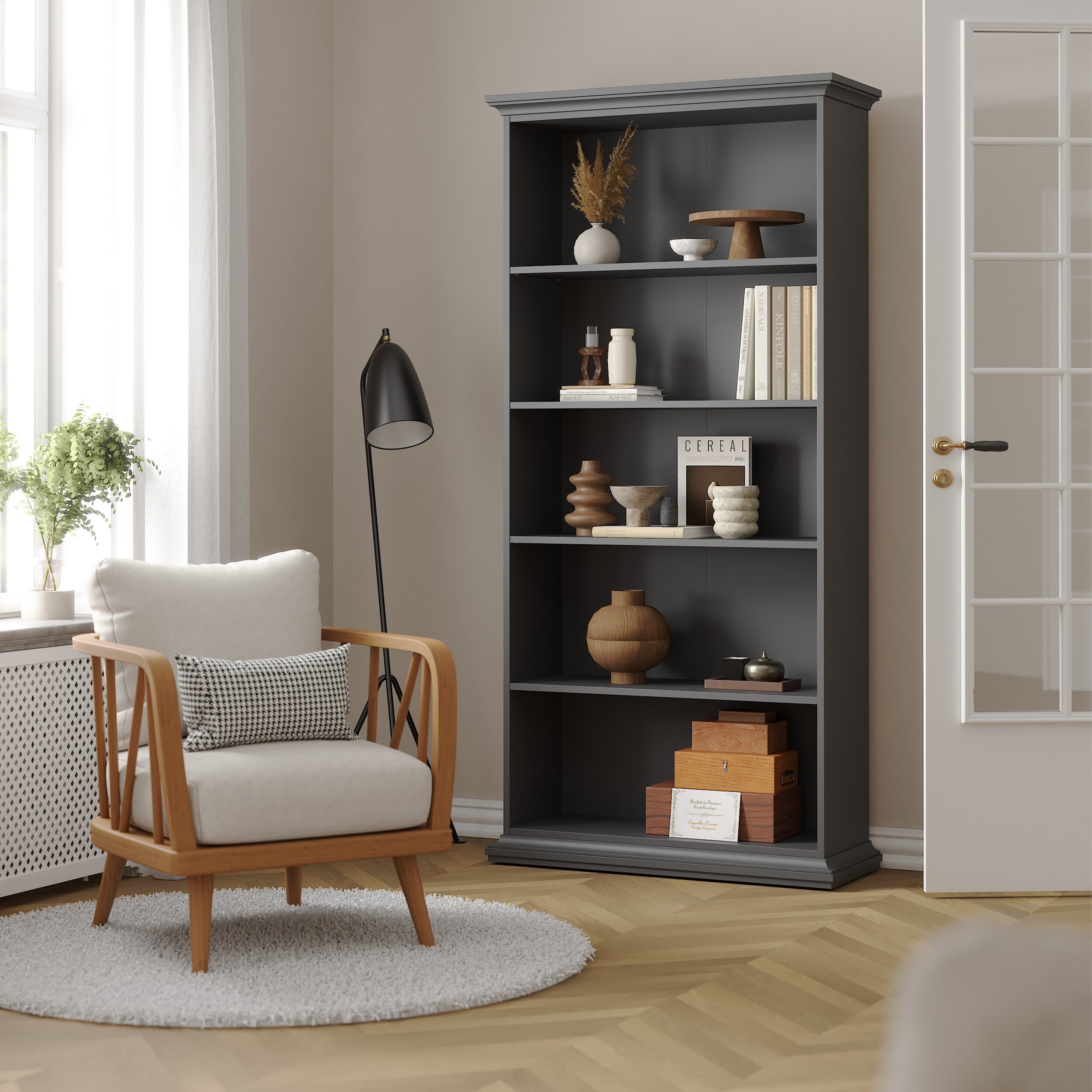 Paris Tall Bookcase in Matt Grey – FTG, view 7