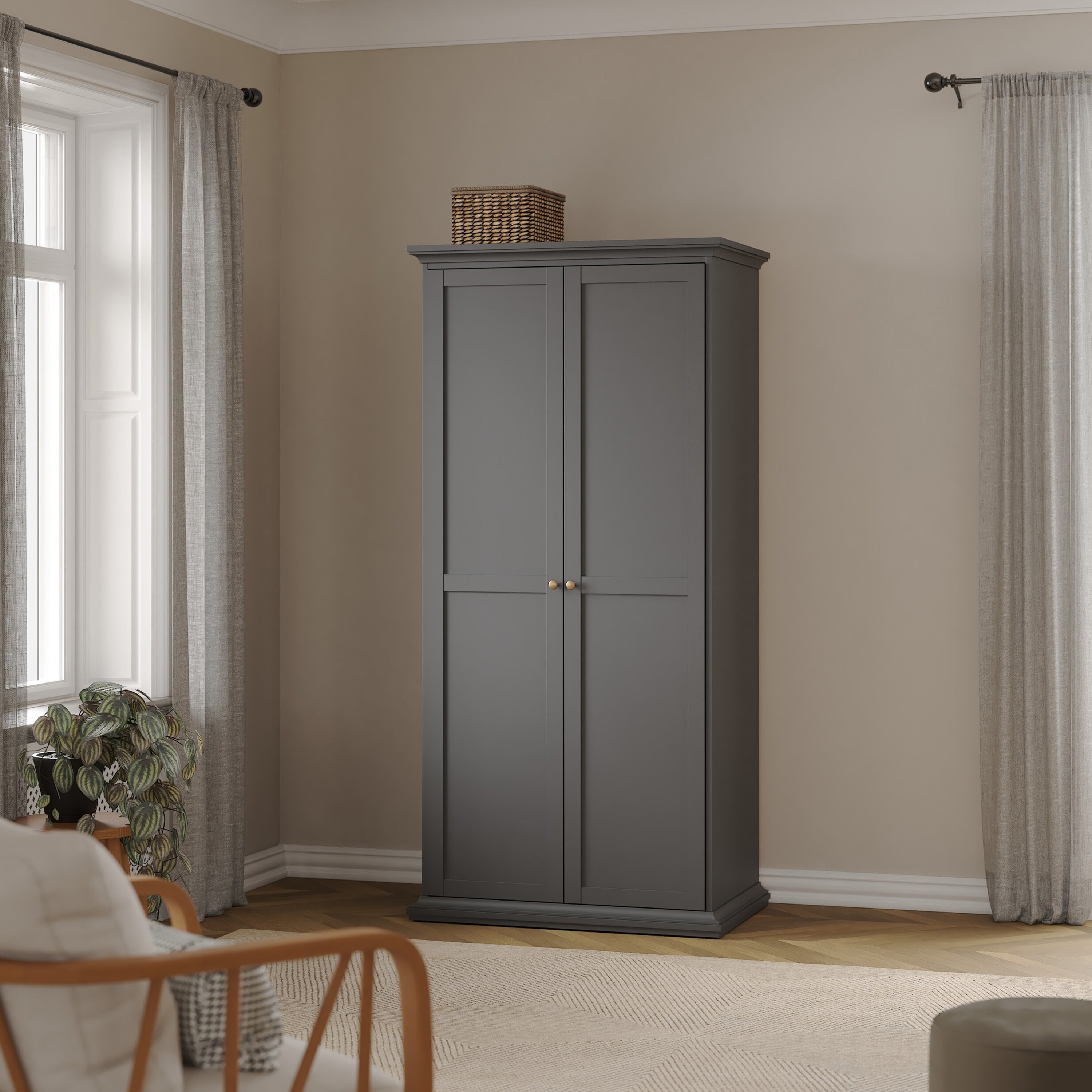 Paris Package - Bedside 2 Drawers + Chest of 4 Drawers + Wardrobe with 2 Doors Matt Grey – FTG, view 12