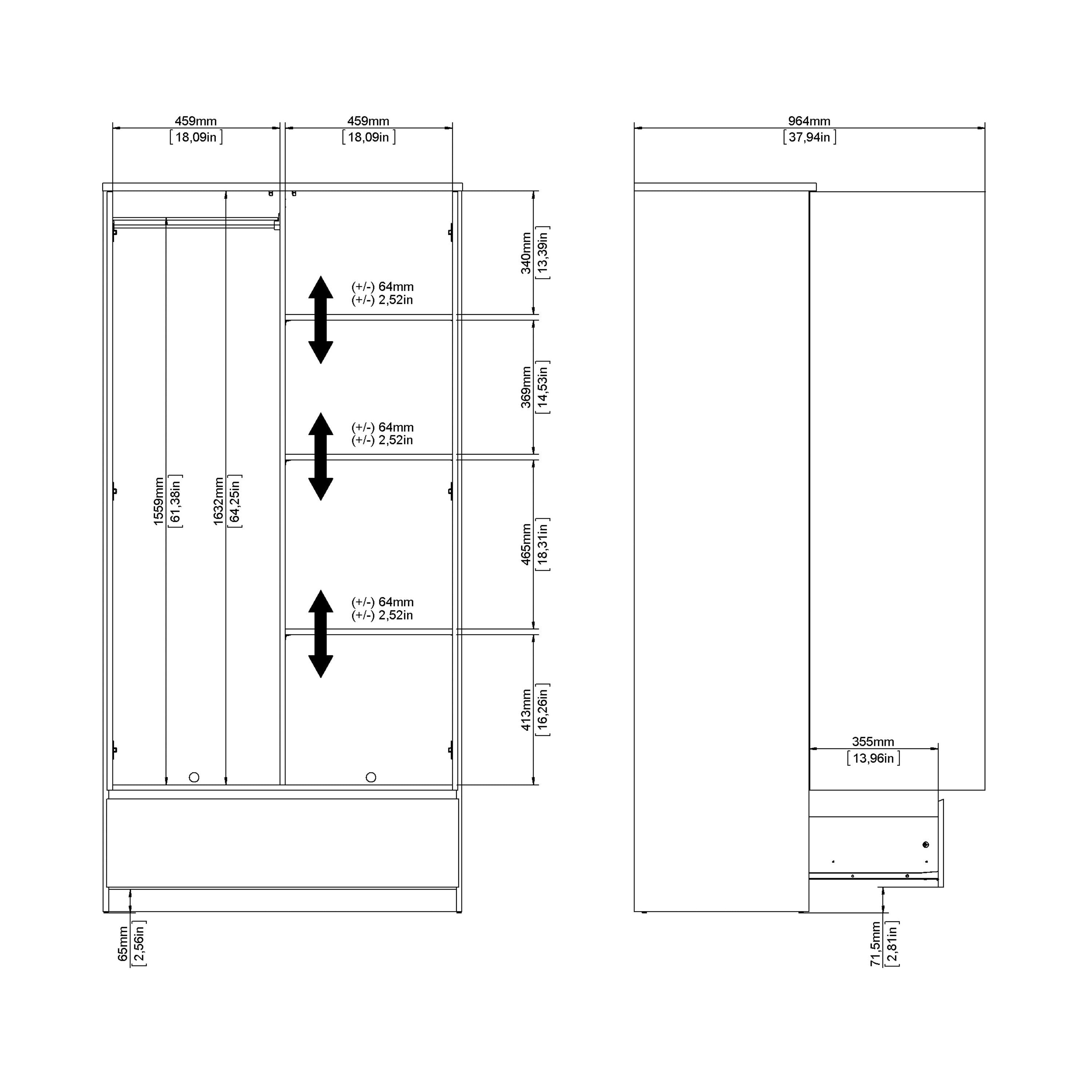 Naia Wardrobe with 2 Doors 1 Drawer in White High Gloss – FTG, view 6