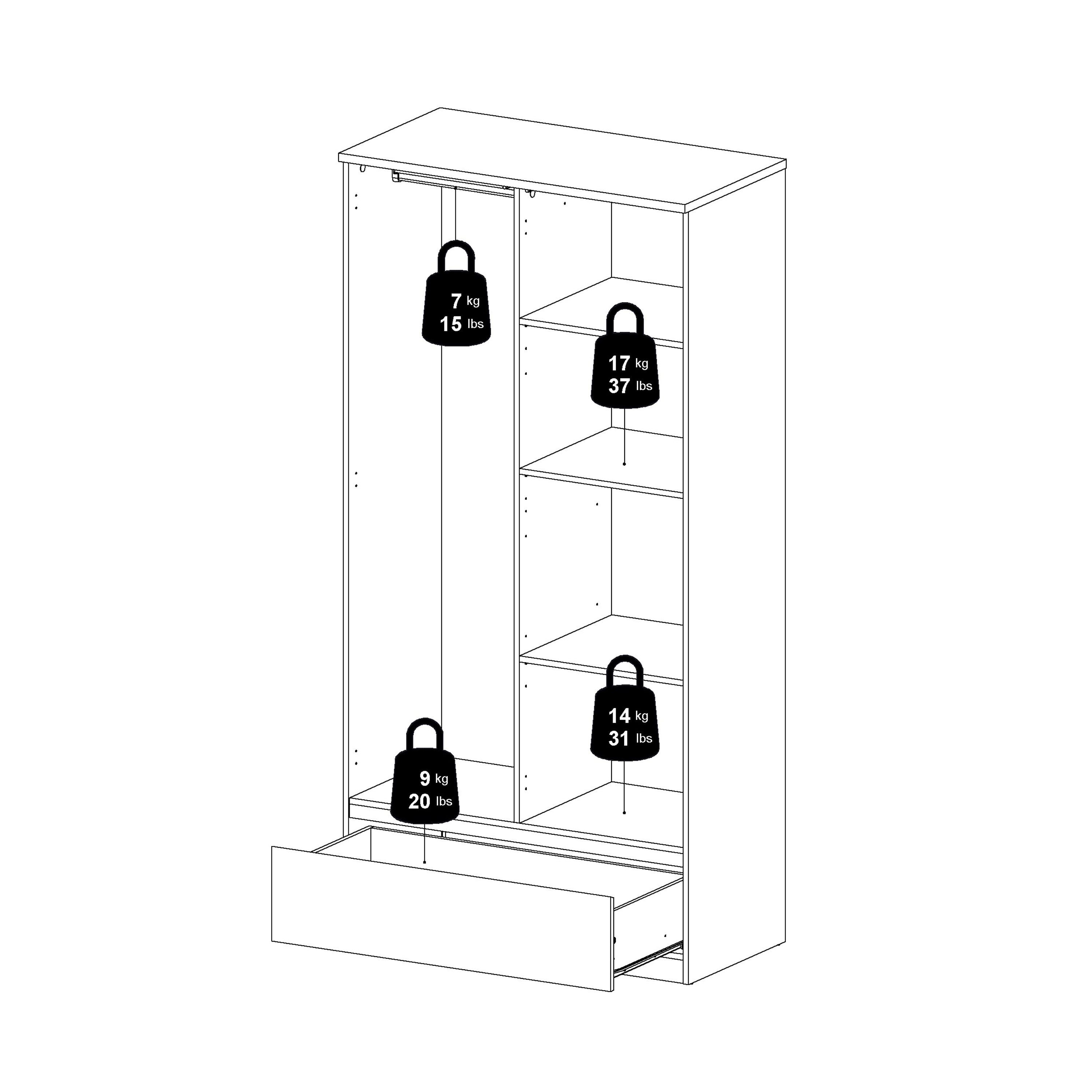 Naia Wardrobe with 2 Doors 1 Drawer in White High Gloss – FTG, view 7