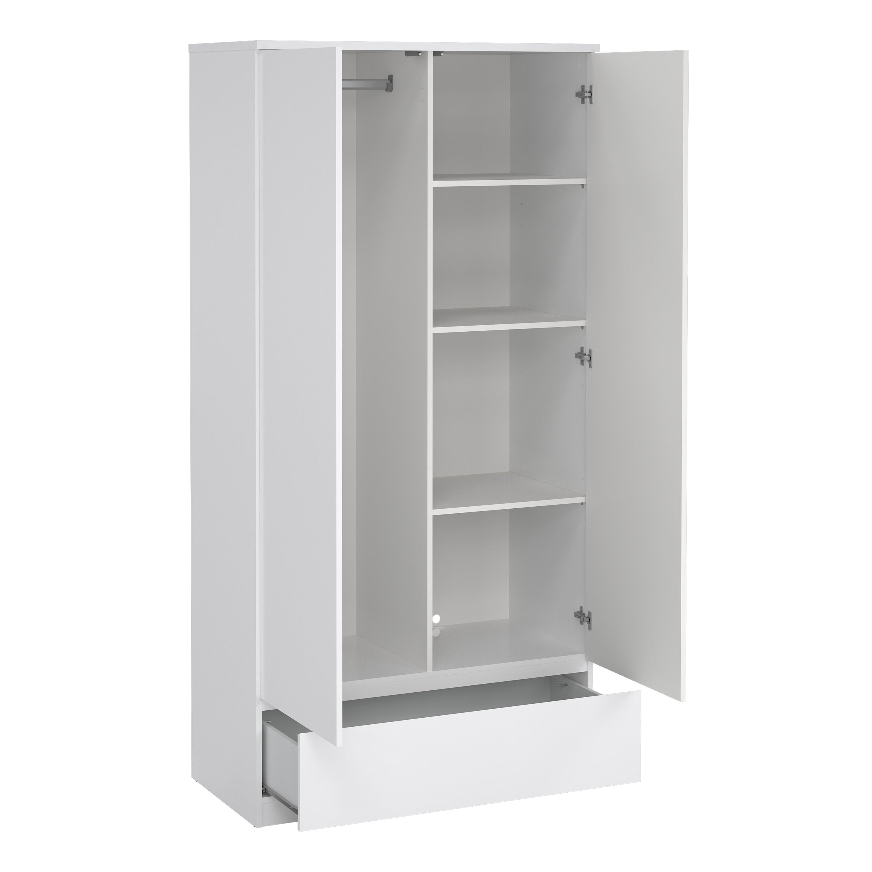 Naia Wardrobe with 2 Doors 1 Drawer in White High Gloss – FTG, view 11