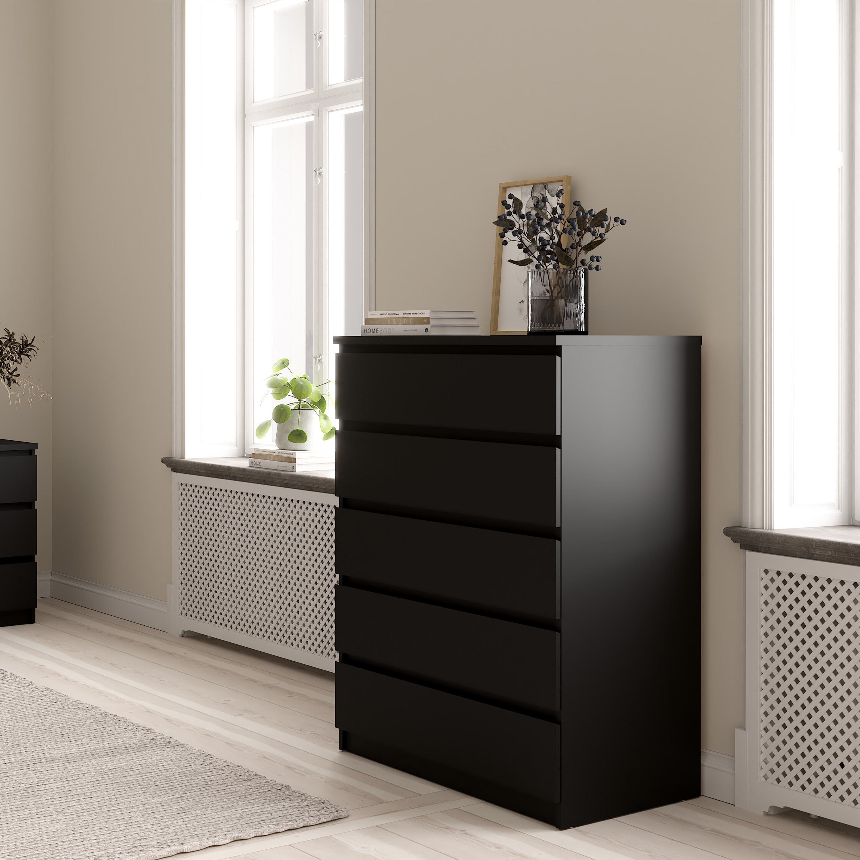 Naia Chest of 5 Drawers in Black Matt – FTG, view 2