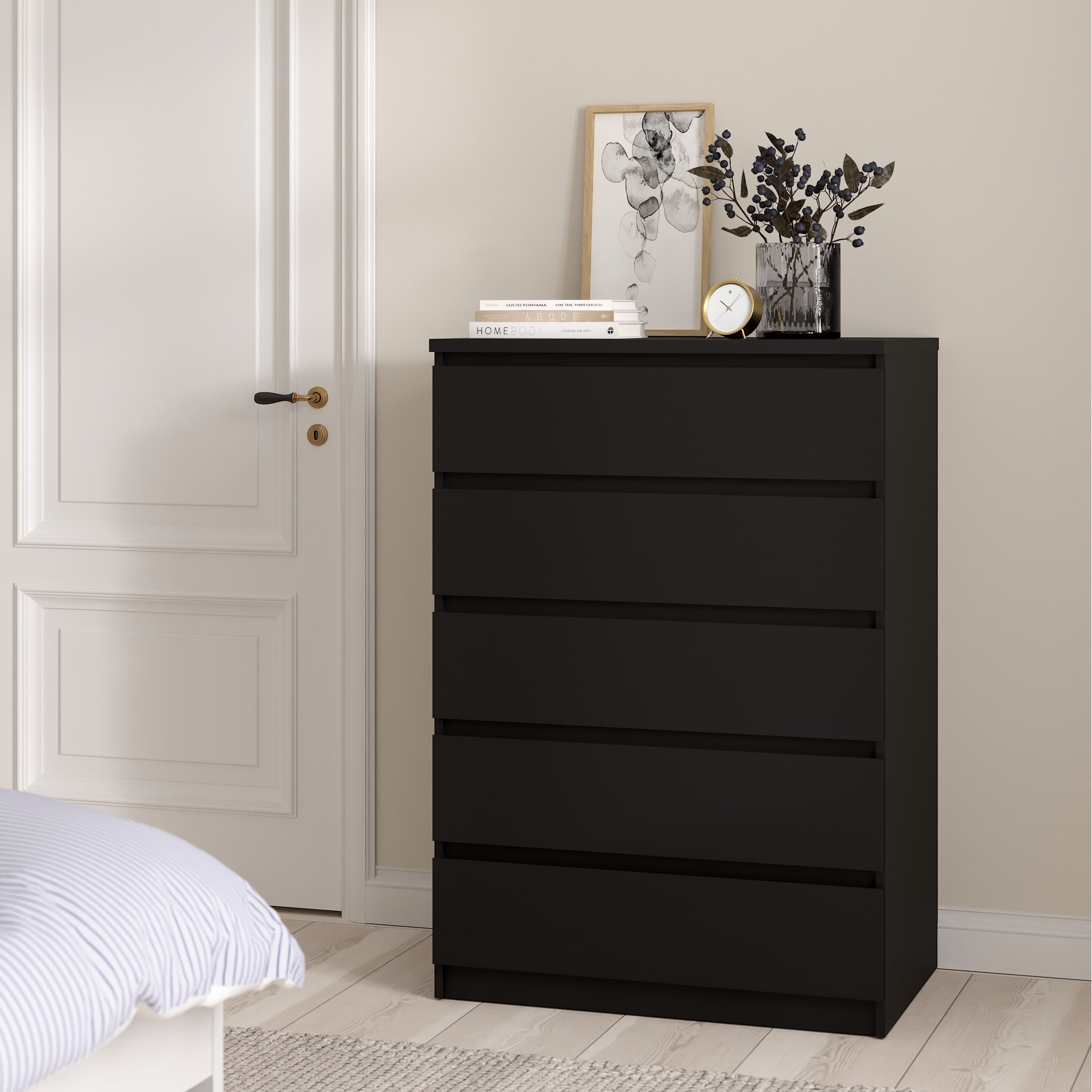 Naia Chest of 5 Drawers in Black Matt – FTG, view 3