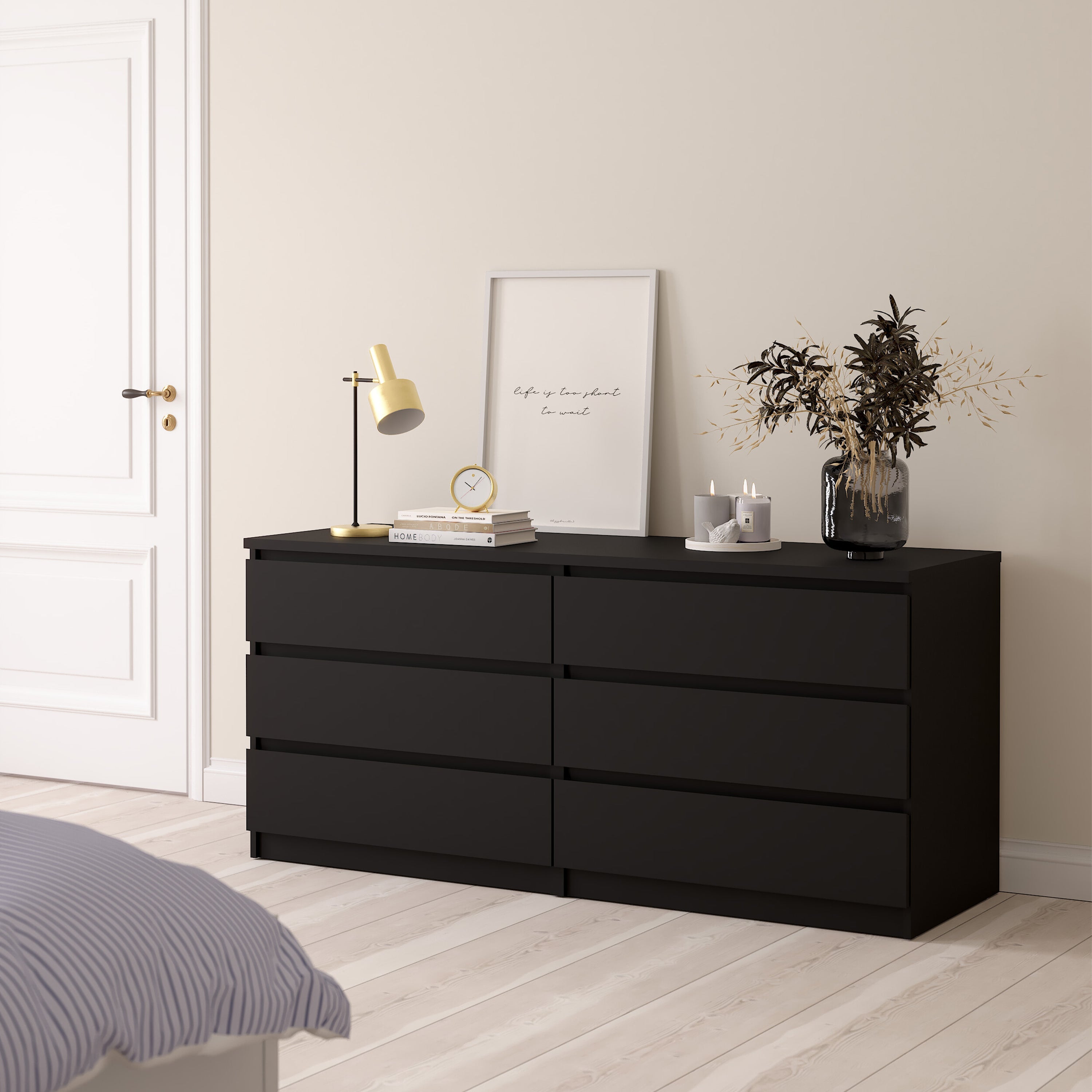 Naia Wide Chest of 6 Drawers (3+3) in Black Matt – FTG, view 6