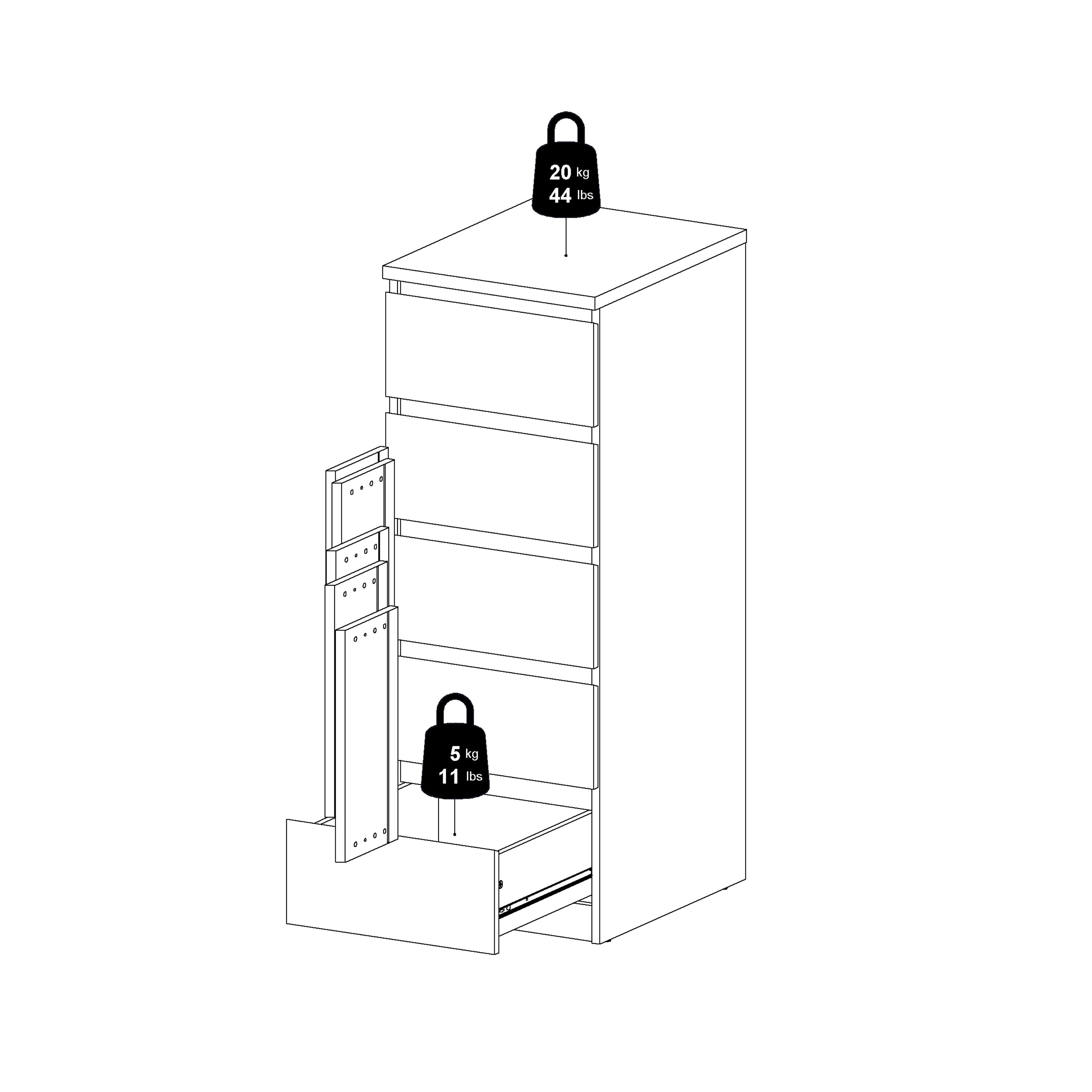 Naia Narrow Chest of 5 Drawers in Black Matt – FTG, view 11