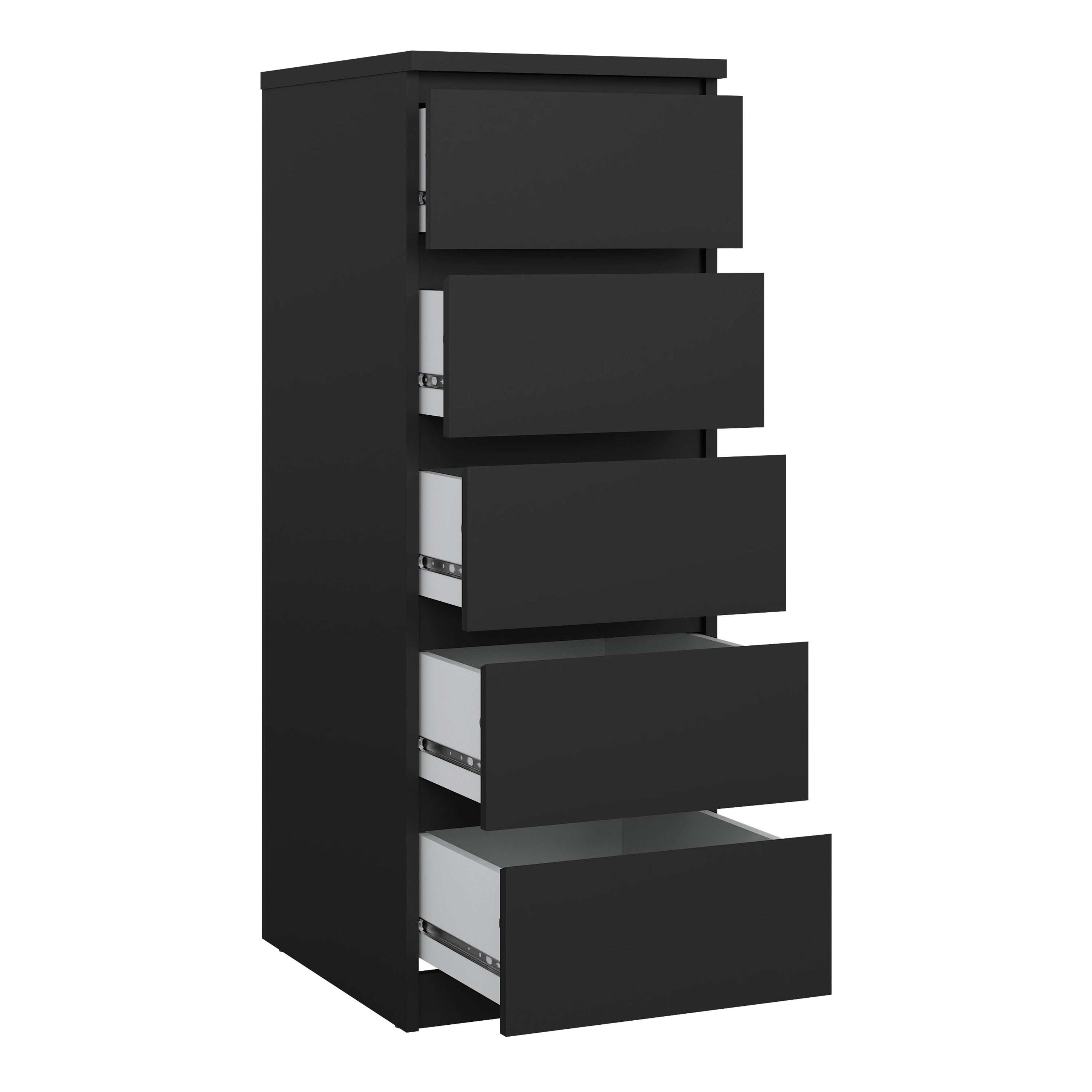 Naia Narrow Chest of 5 Drawers in Black Matt – FTG, view 4